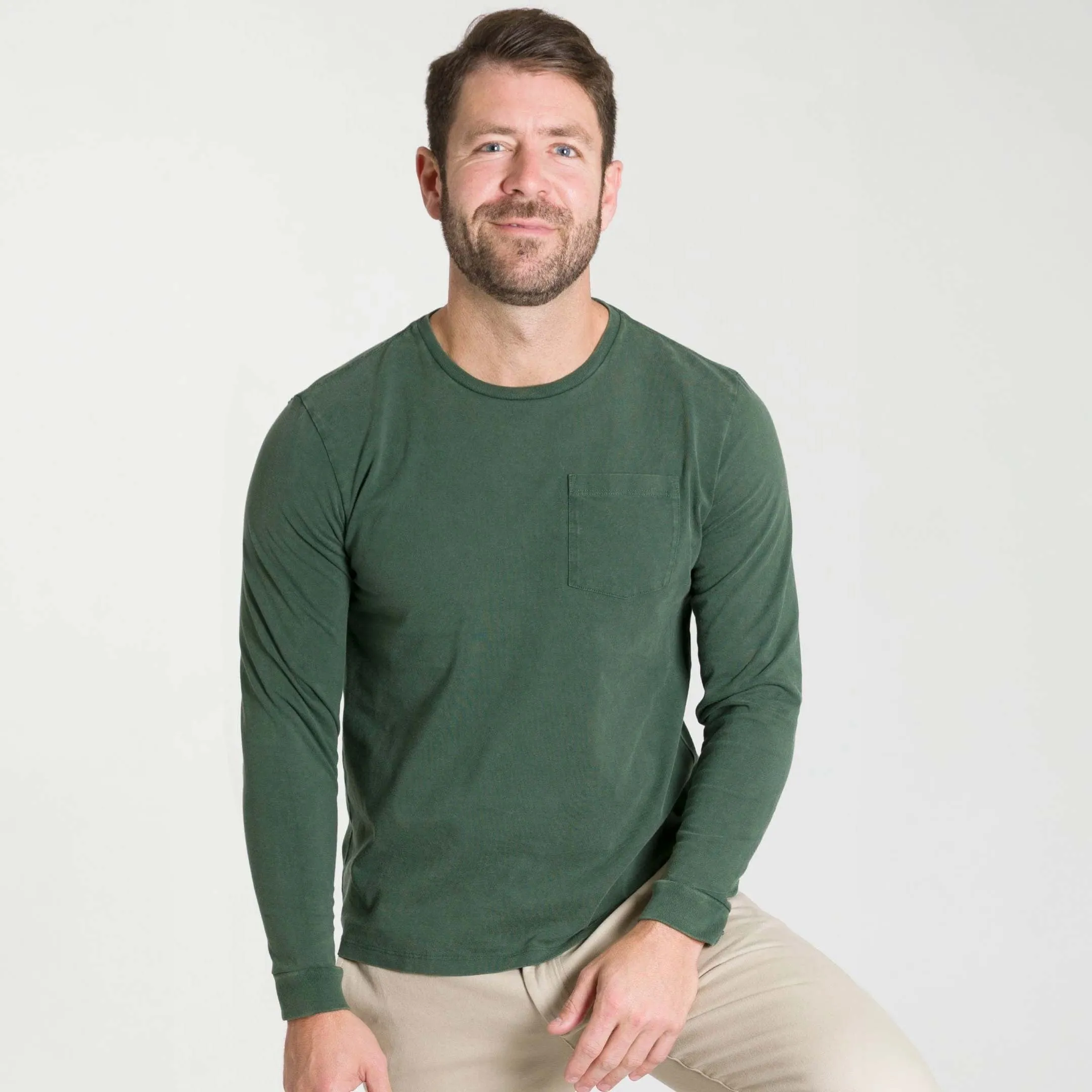 Washed Green Long Sleeve Pima Cotton Crew Neck Tee sold by Ash & Erie