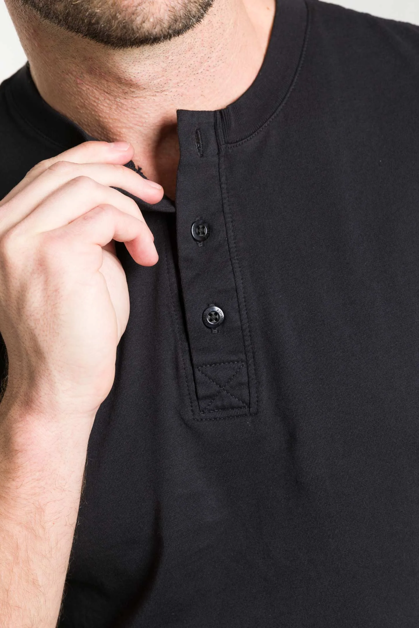 Black Short Sleeve Pima Cotton Henley sold by Ash & Erie product image thumbnail 4