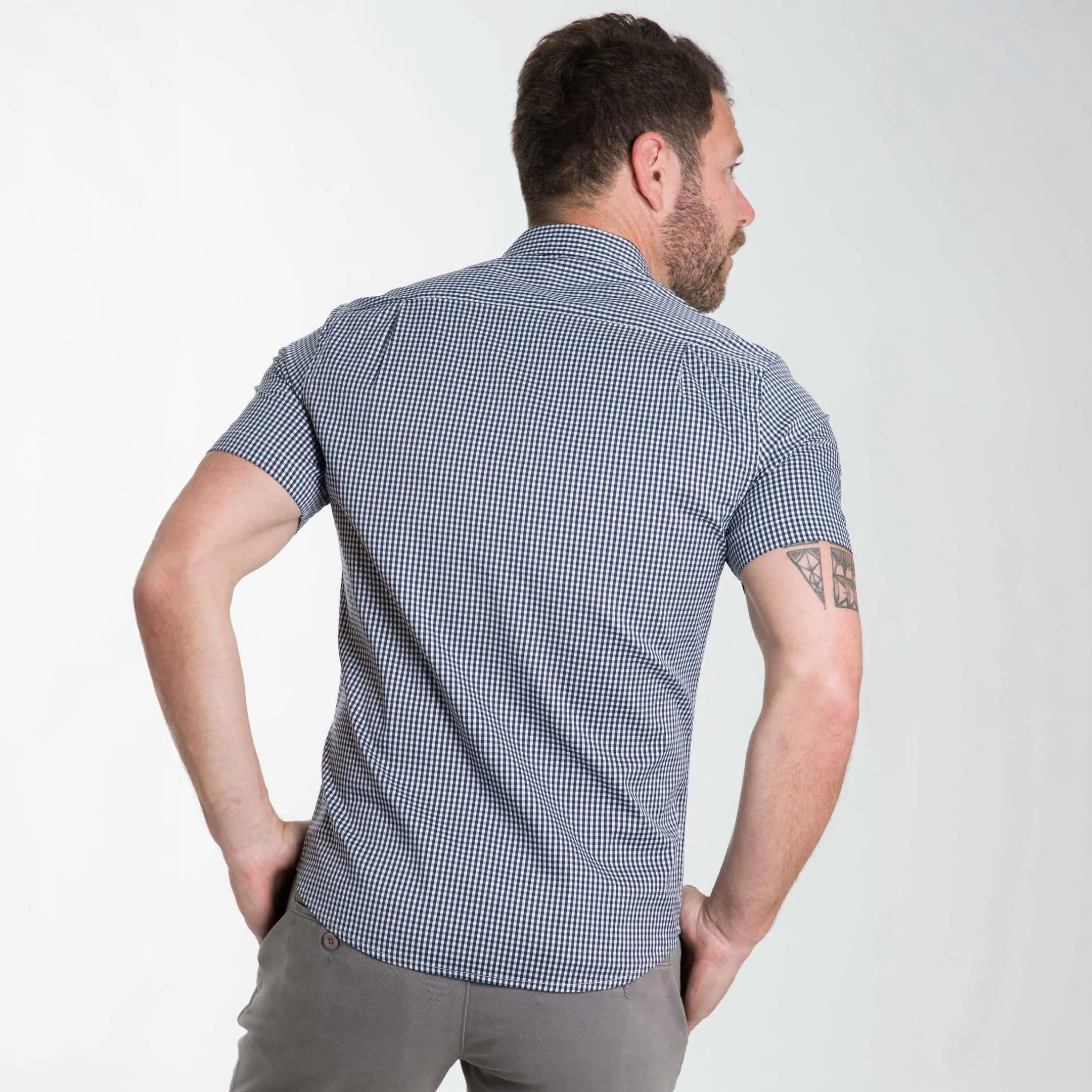 Navy Gingham Short Sleeve Wrinkle Free Shirt sold by Ash & Erie product image thumbnail 3