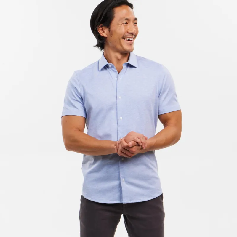 Light Blue Mélange Short Sleeve Performance Stretch Shirt sold by Ash & Erie