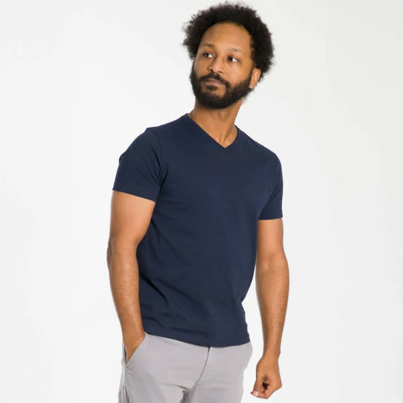 True Navy Pima Cotton V Neck Tee sold by Ash & Erie