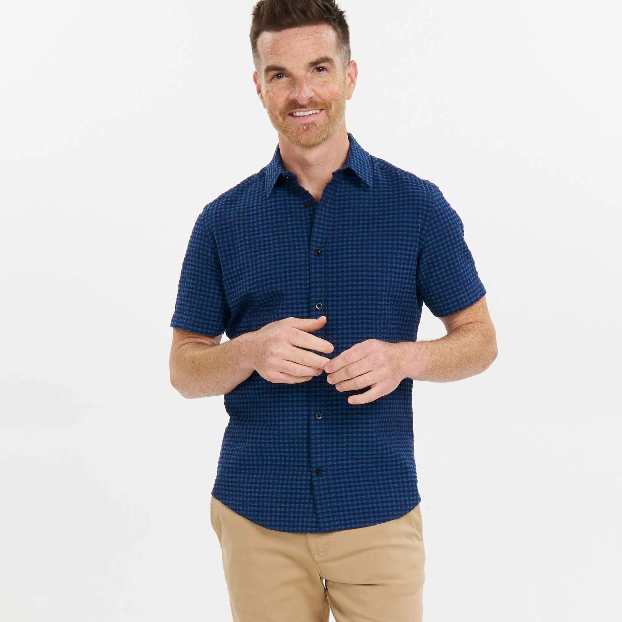 Wharf Gingham Seersucker Short Sleeve Shirt sold by Ash & Erie