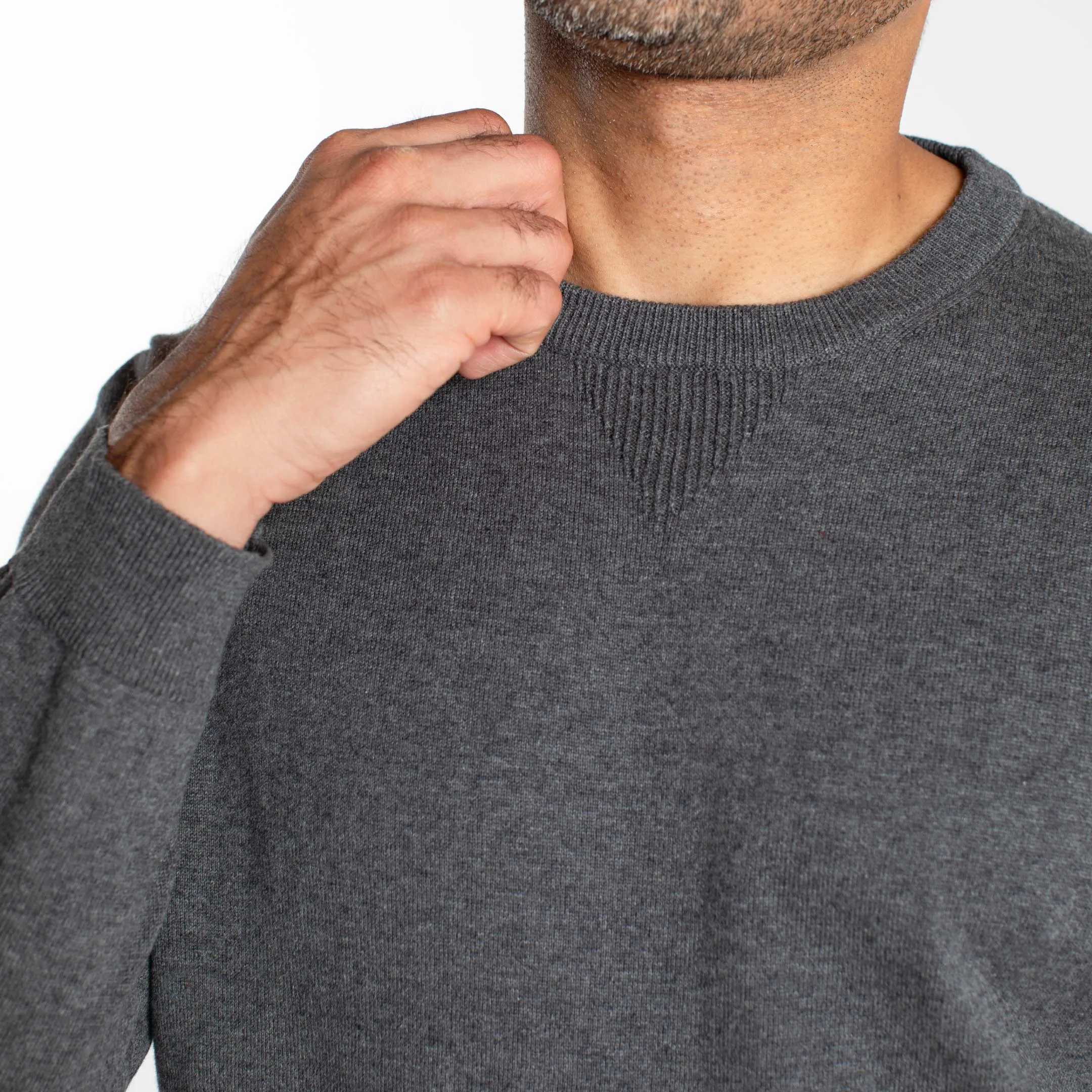 Heather Dark Grey Cotton Crew Neck Sweater sold by Ash & Erie product image thumbnail 4