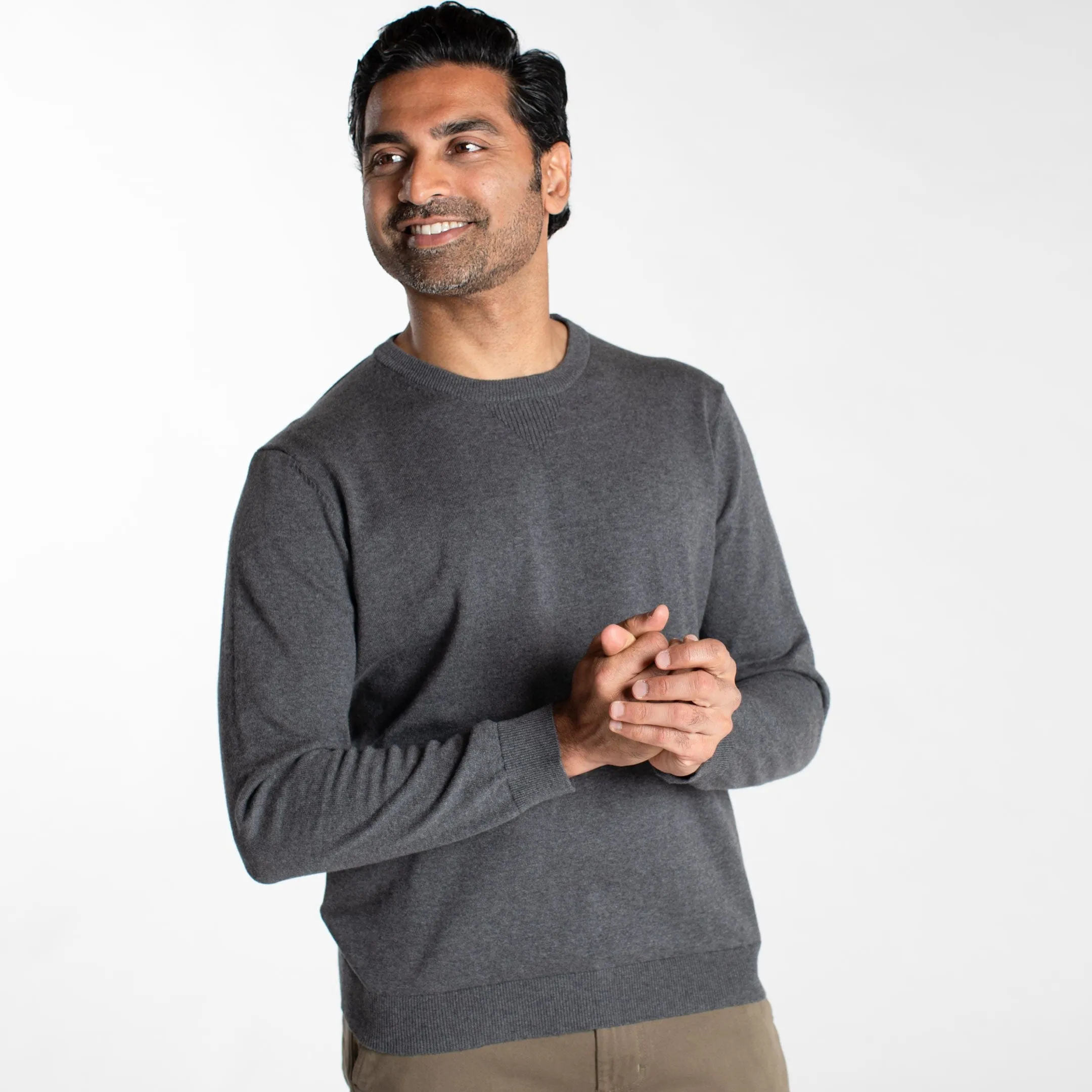 Heather Dark Grey Cotton Crew Neck Sweater sold by Ash & Erie