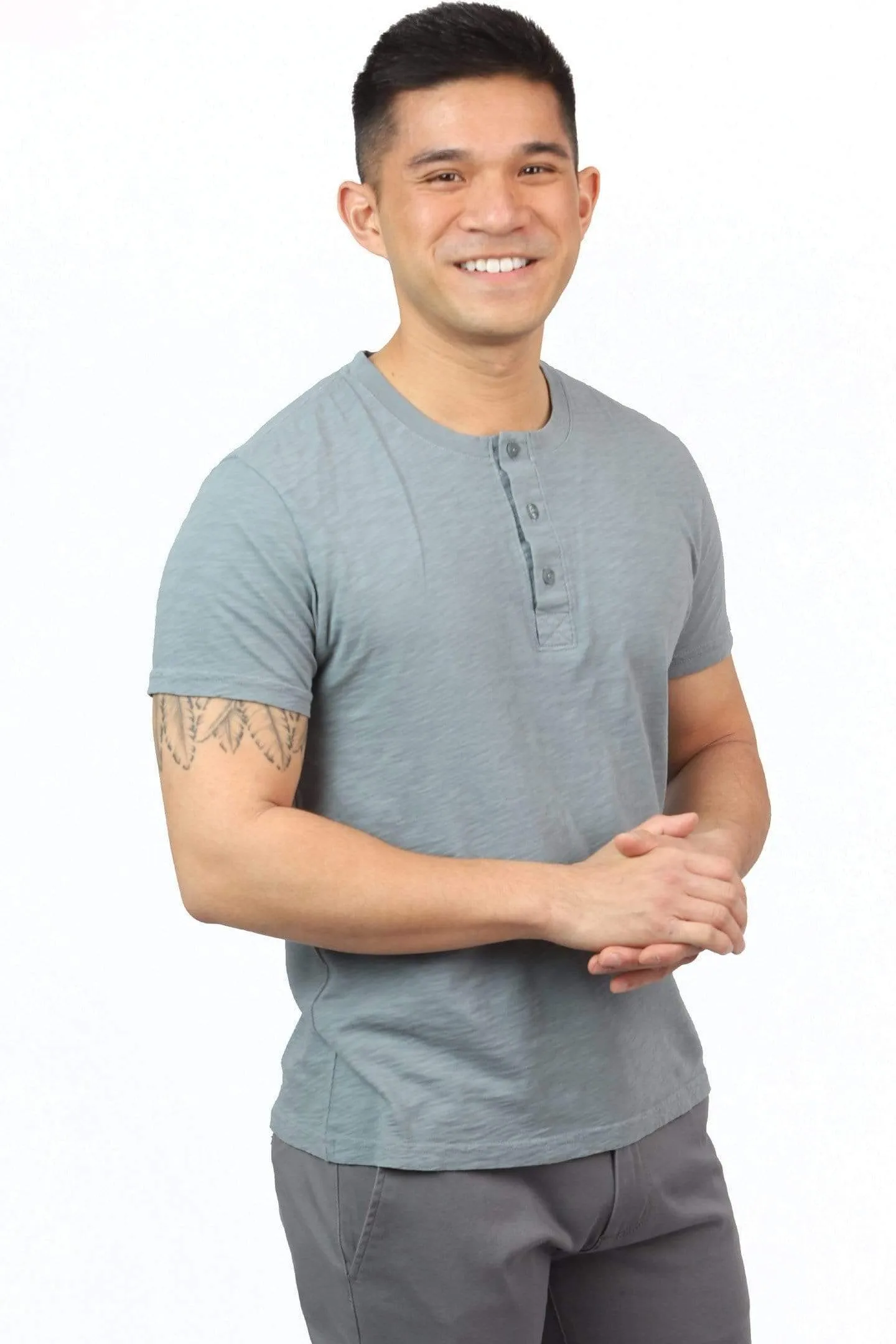 Lightweight Washed Marine Blue Short Sleeve Henley sold by Ash & Erie