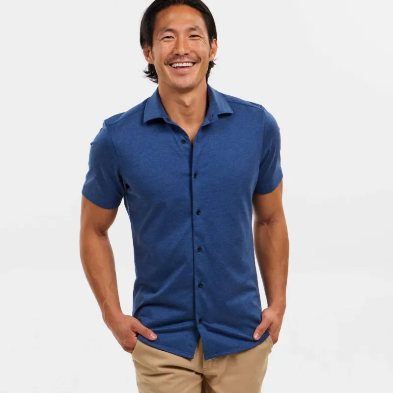 Indigo Melange Short Sleeve Performance Stretch Shirt sold by Ash & Erie