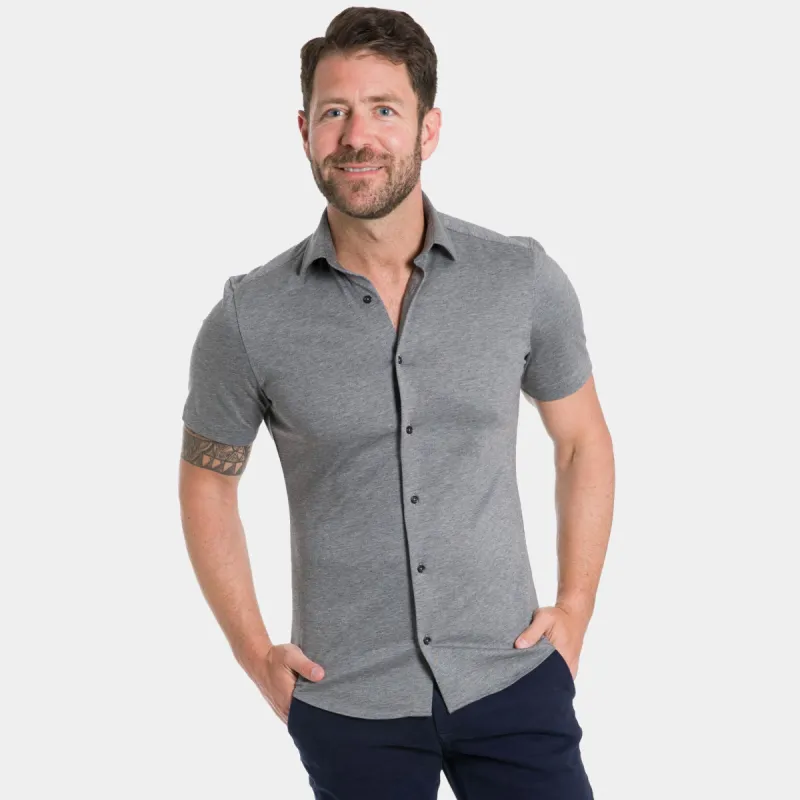Charcoal Mélange Short Sleeve Performance Stretch Shirt sold by Ash & Erie
