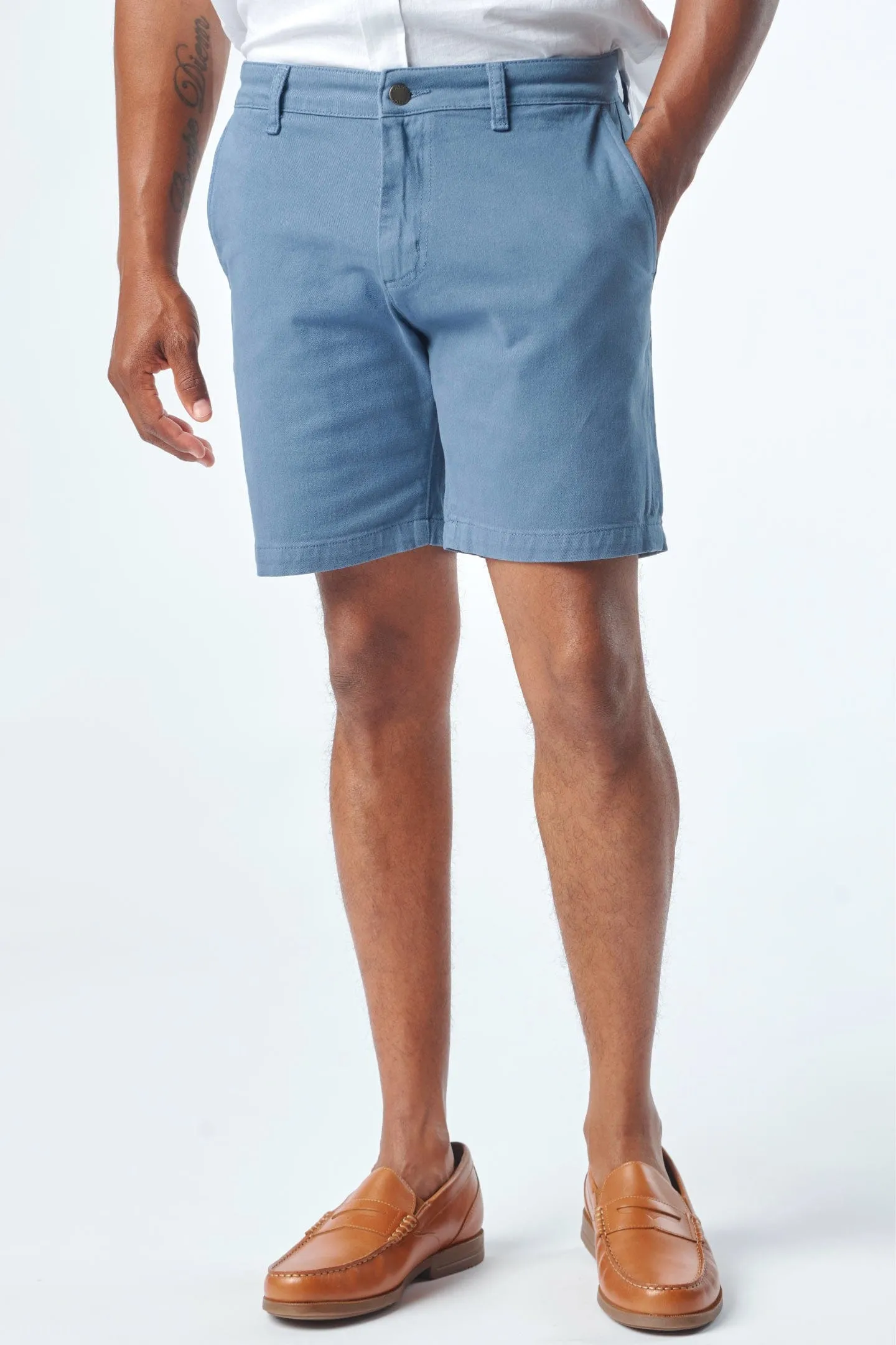 Deep Blue Stretch Washed Chino Short sold by Ash & Erie