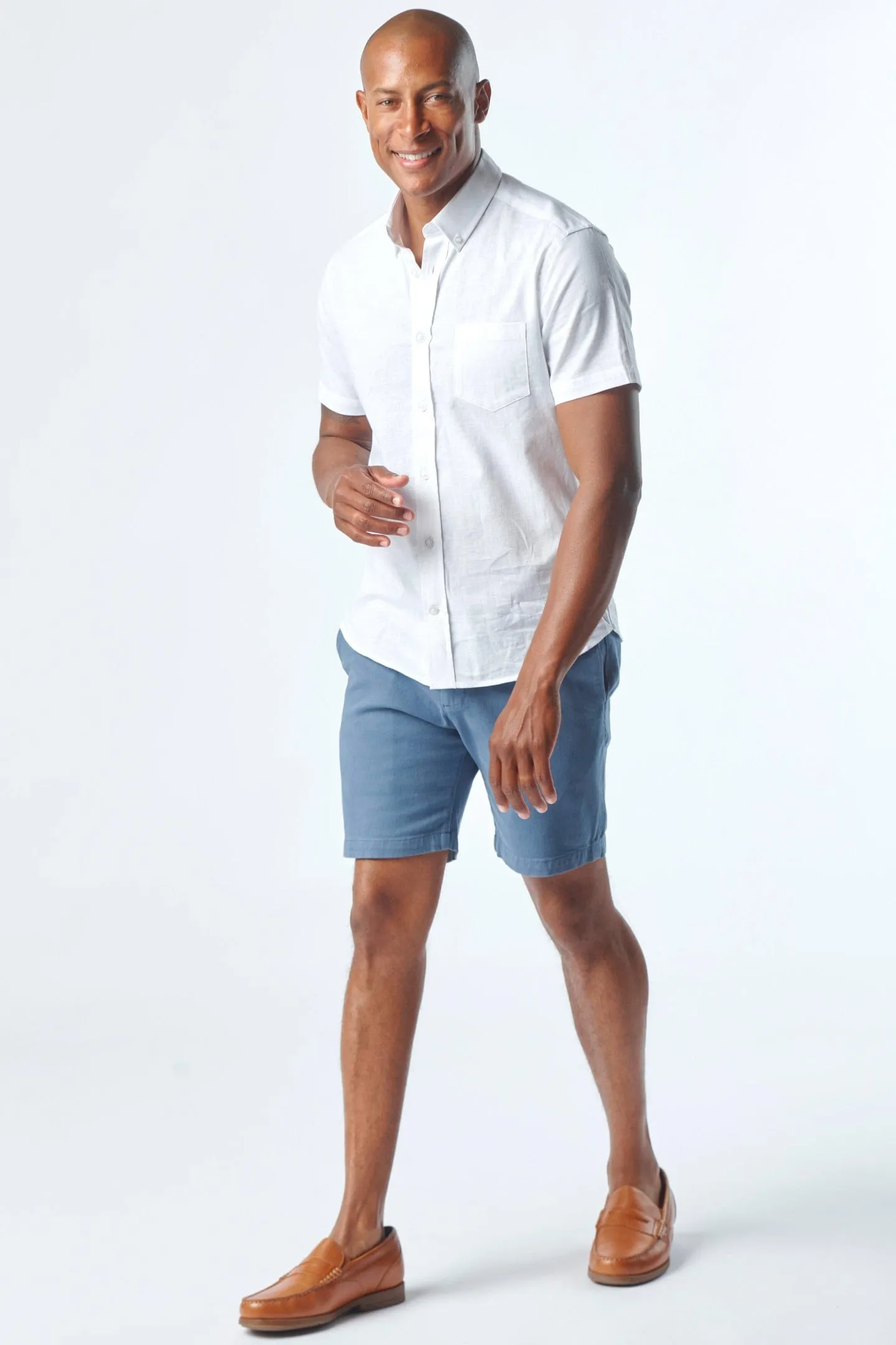 Deep Blue Stretch Washed Chino Short sold by Ash & Erie product image thumbnail 2