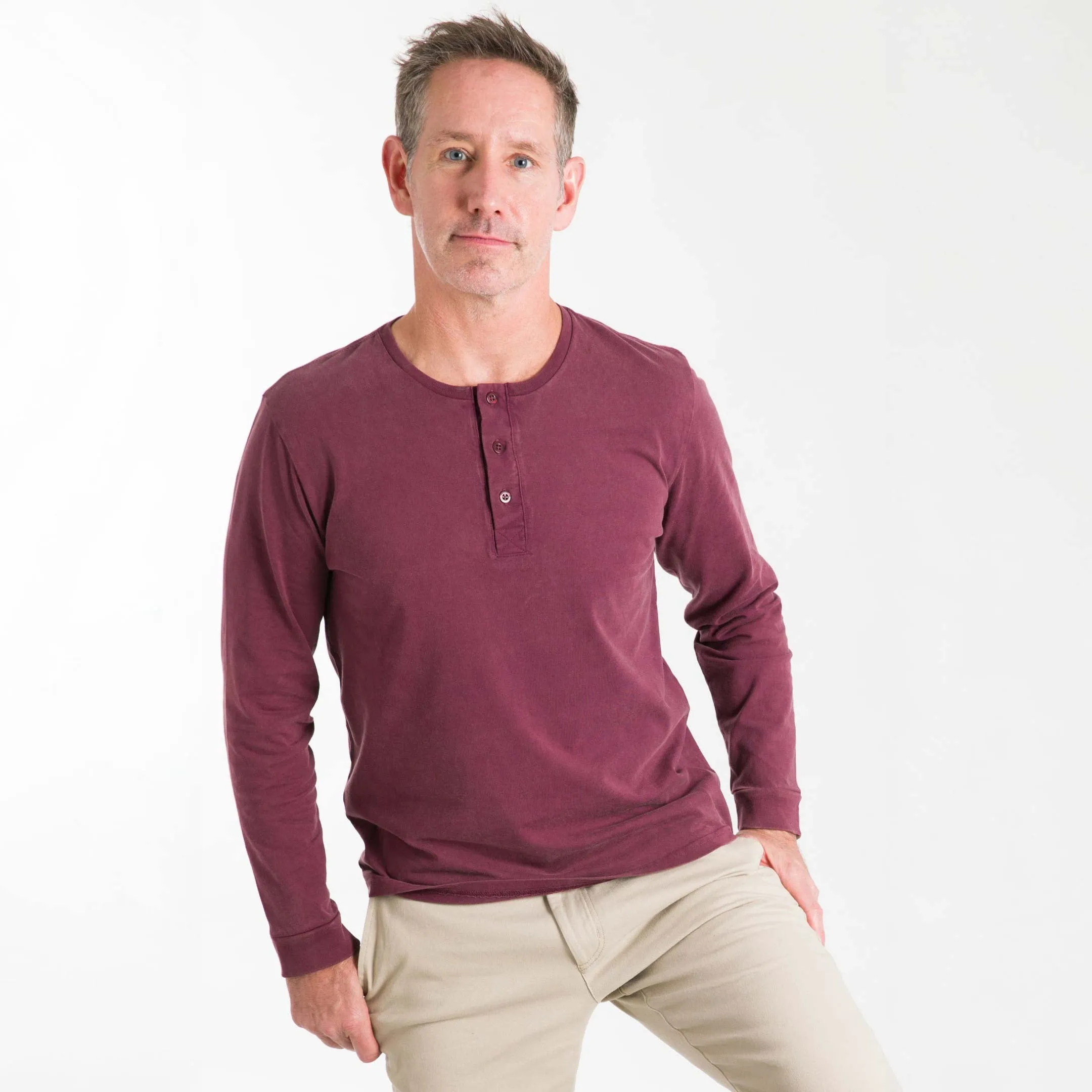 Burgundy Long Sleeve Pima Cotton Henley sold by Ash & Erie