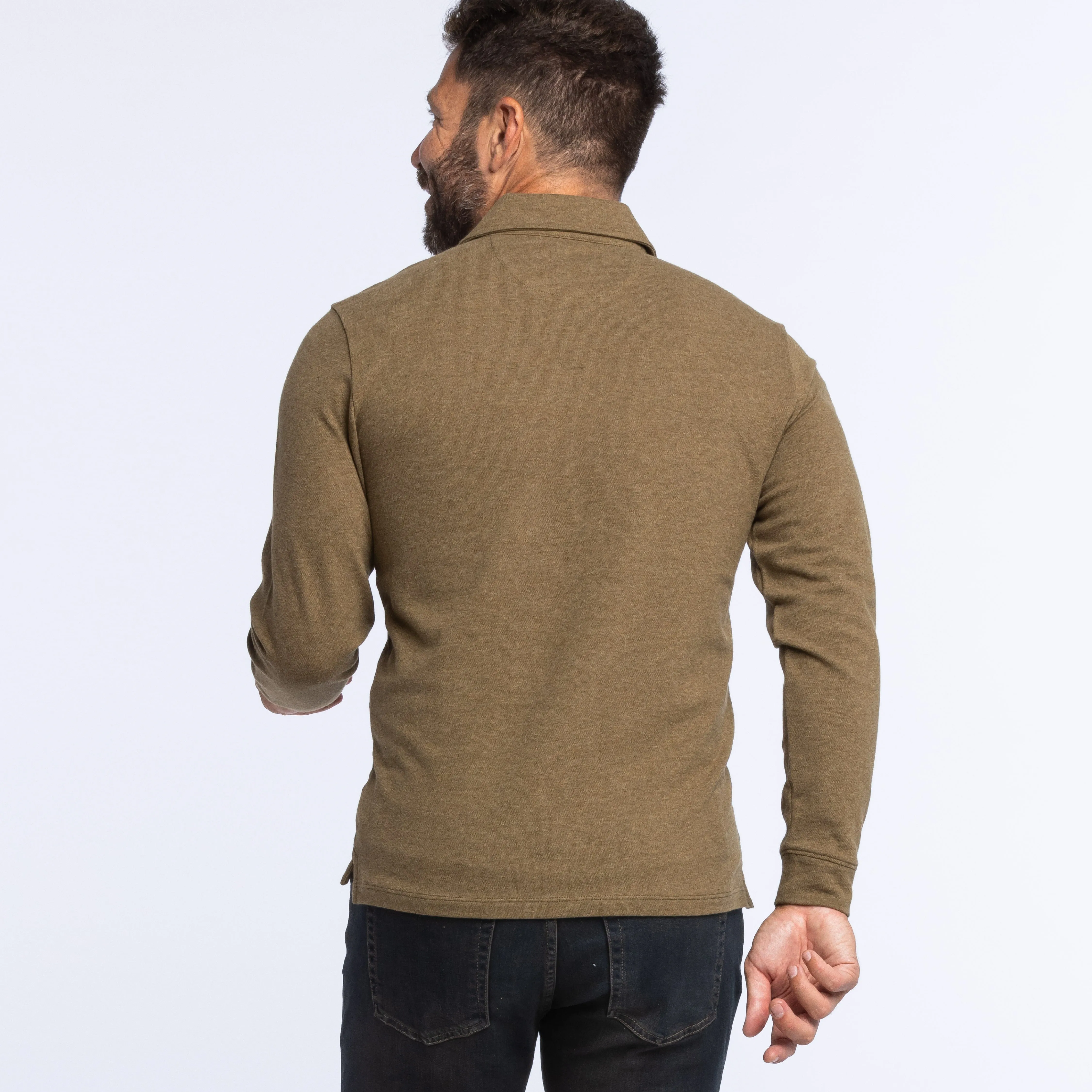 Heather Olive Pique Long Sleeve Polo sold by Ash & Erie product image thumbnail 3