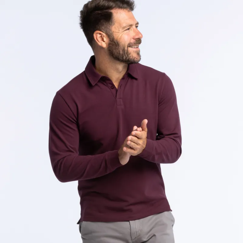Burgundy Pique Long Sleeve Polo sold by Ash & Erie