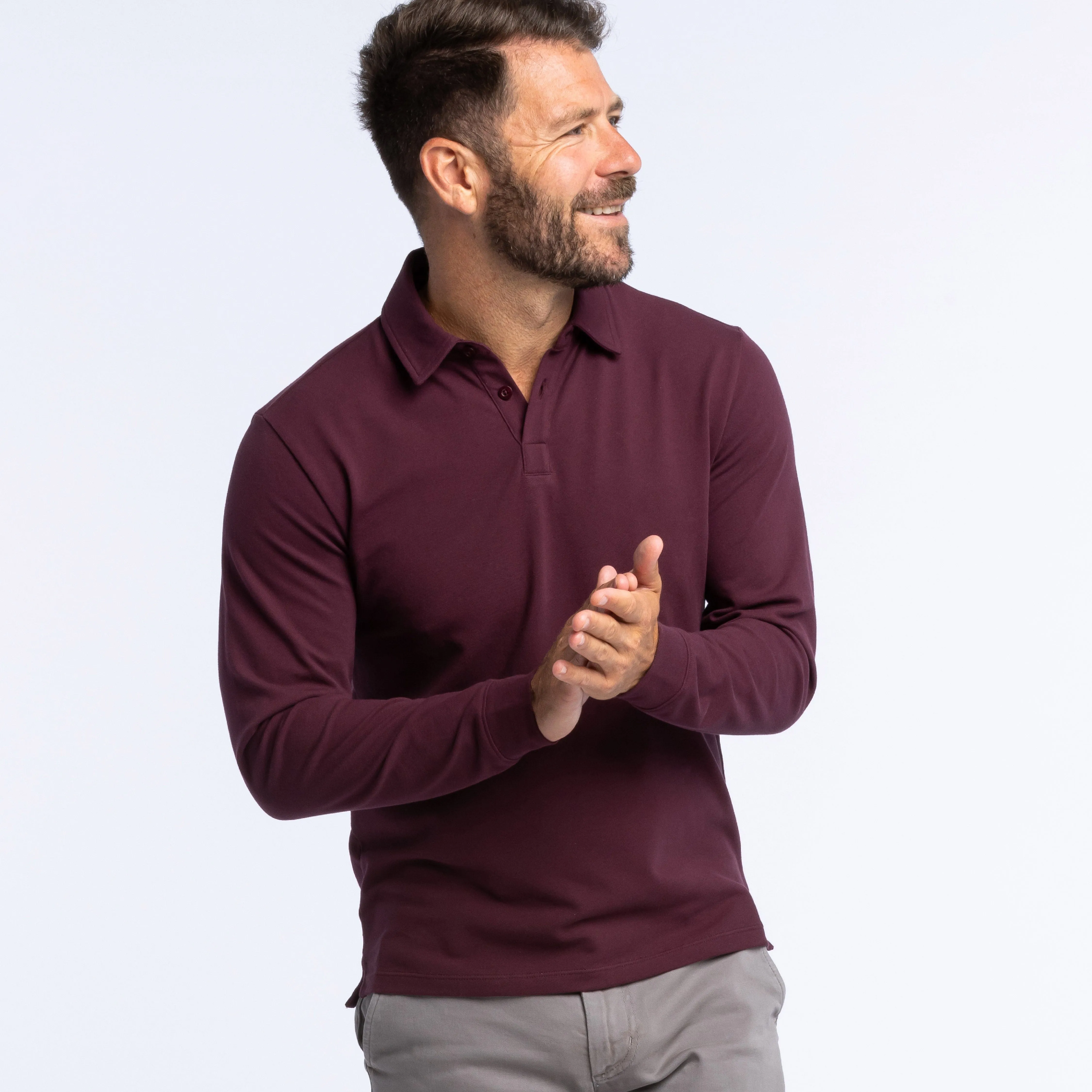 Burgundy Pique Long Sleeve Polo sold by Ash & Erie