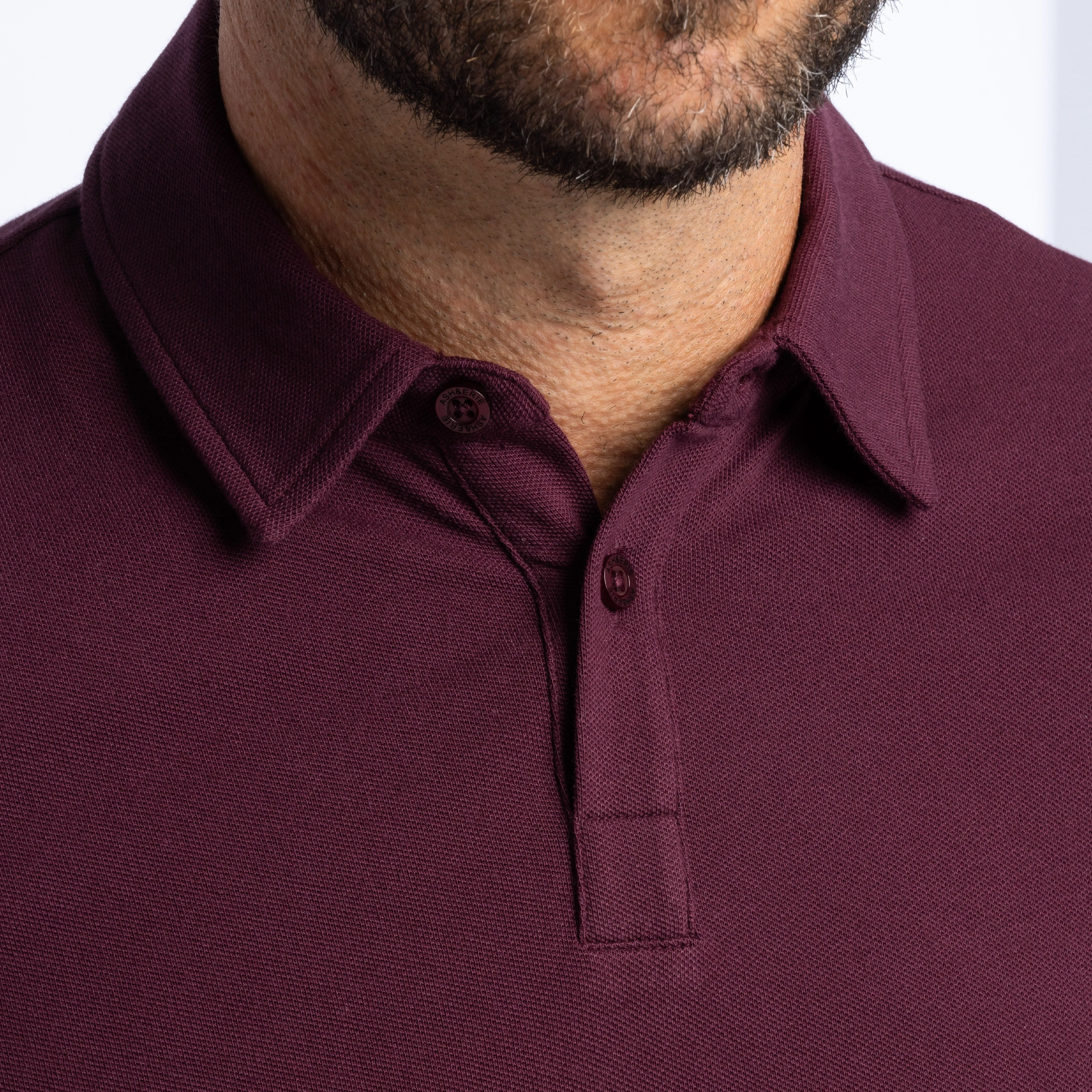 Burgundy Pique Long Sleeve Polo sold by Ash & Erie product image thumbnail 5