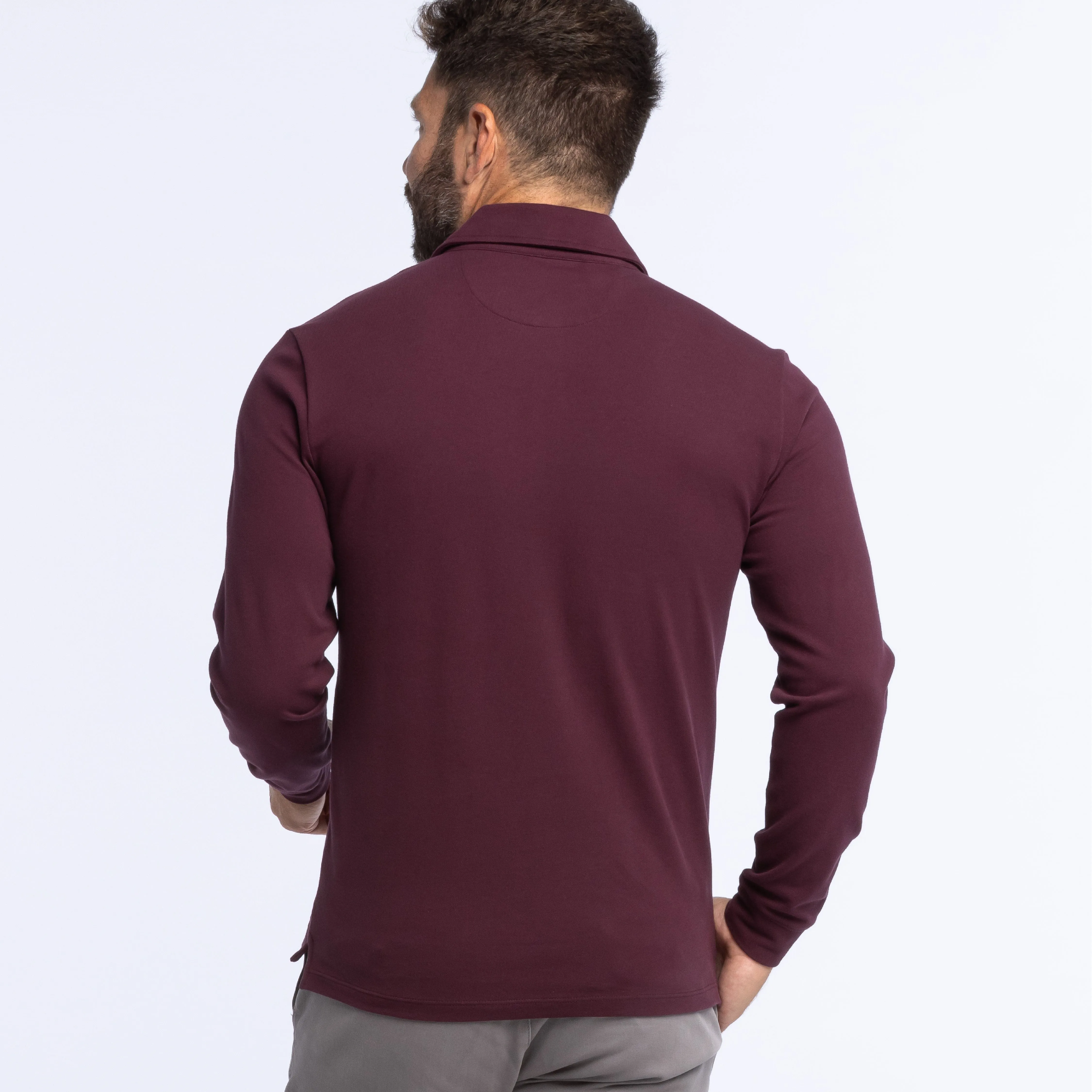 Burgundy Pique Long Sleeve Polo sold by Ash & Erie product image thumbnail 3