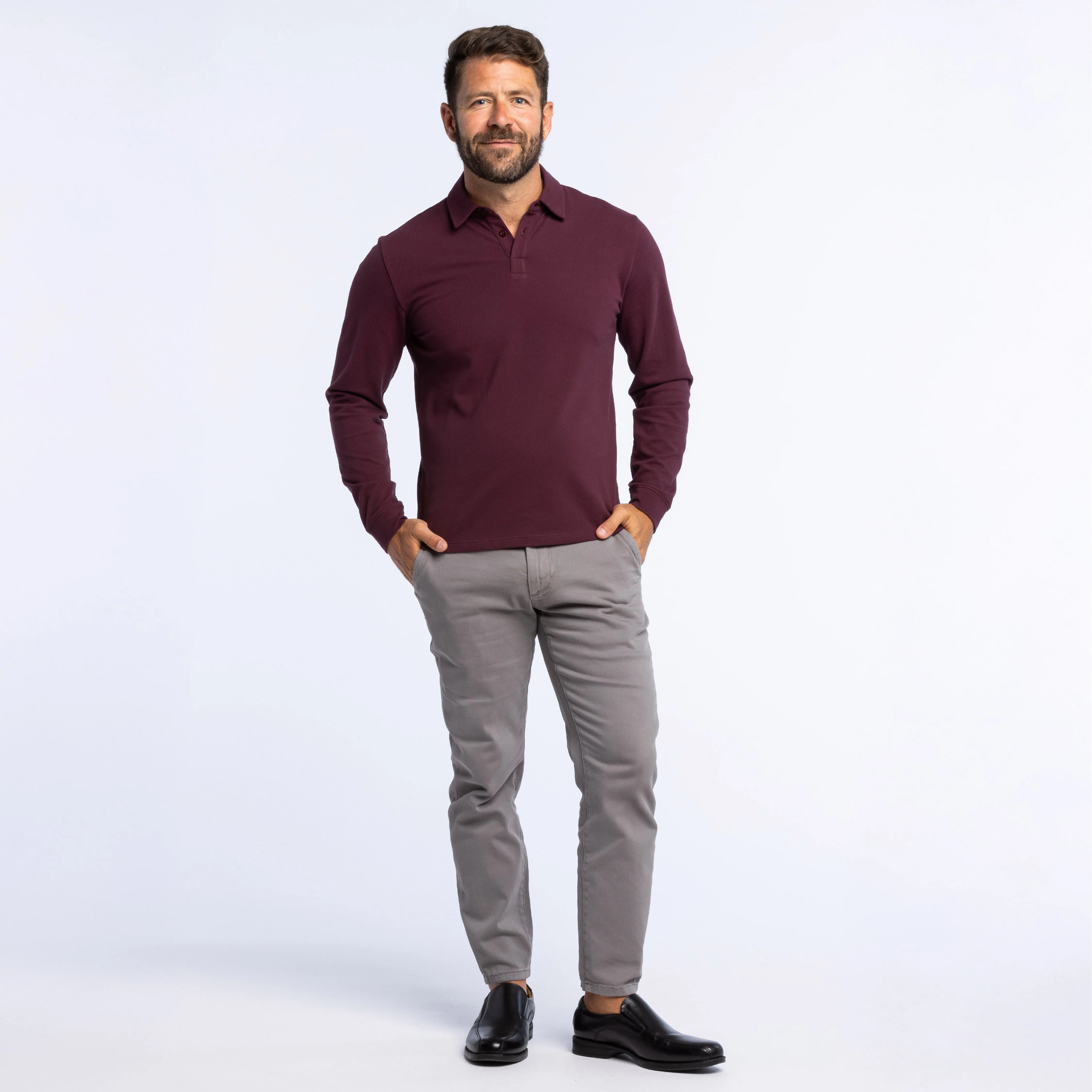 Burgundy Pique Long Sleeve Polo sold by Ash & Erie product image thumbnail 2