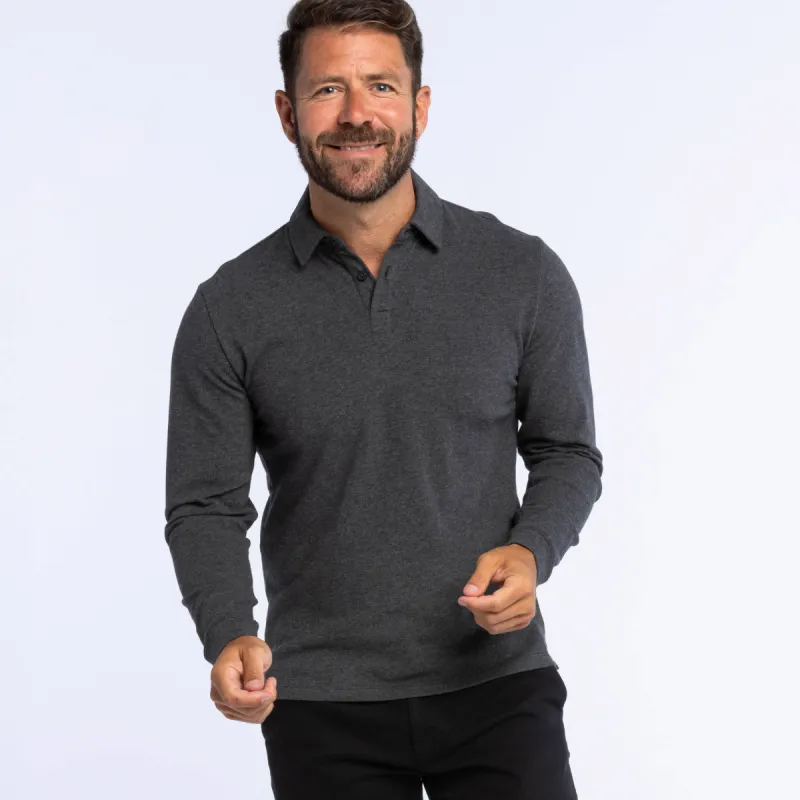 Heather Charcoal Pique Long Sleeve Polo sold by Ash & Erie