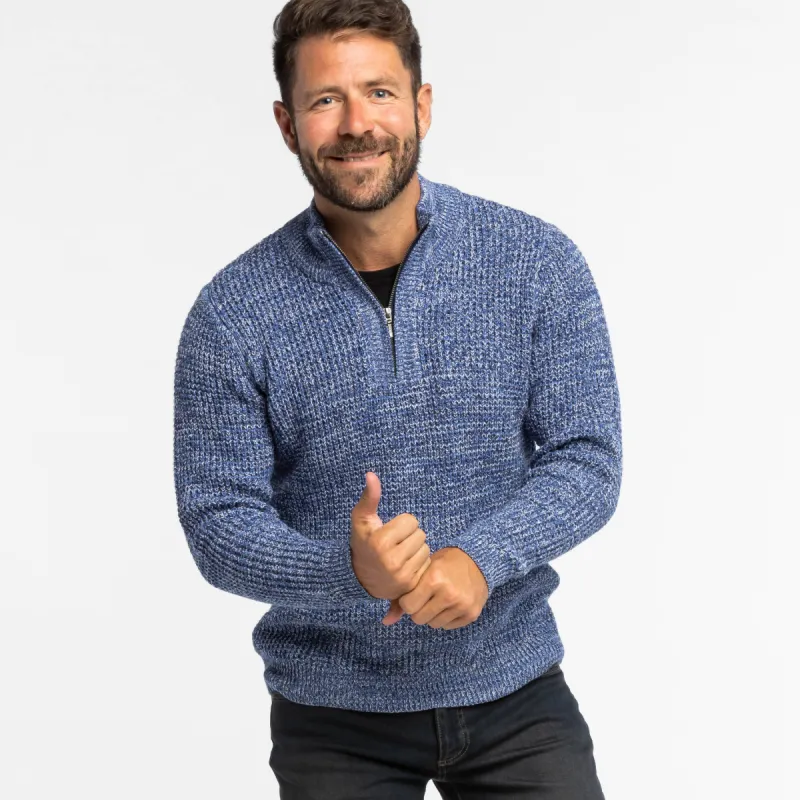 Heather Blue Waffle Knit Quarter-Zip Sweater sold by Ash & Erie