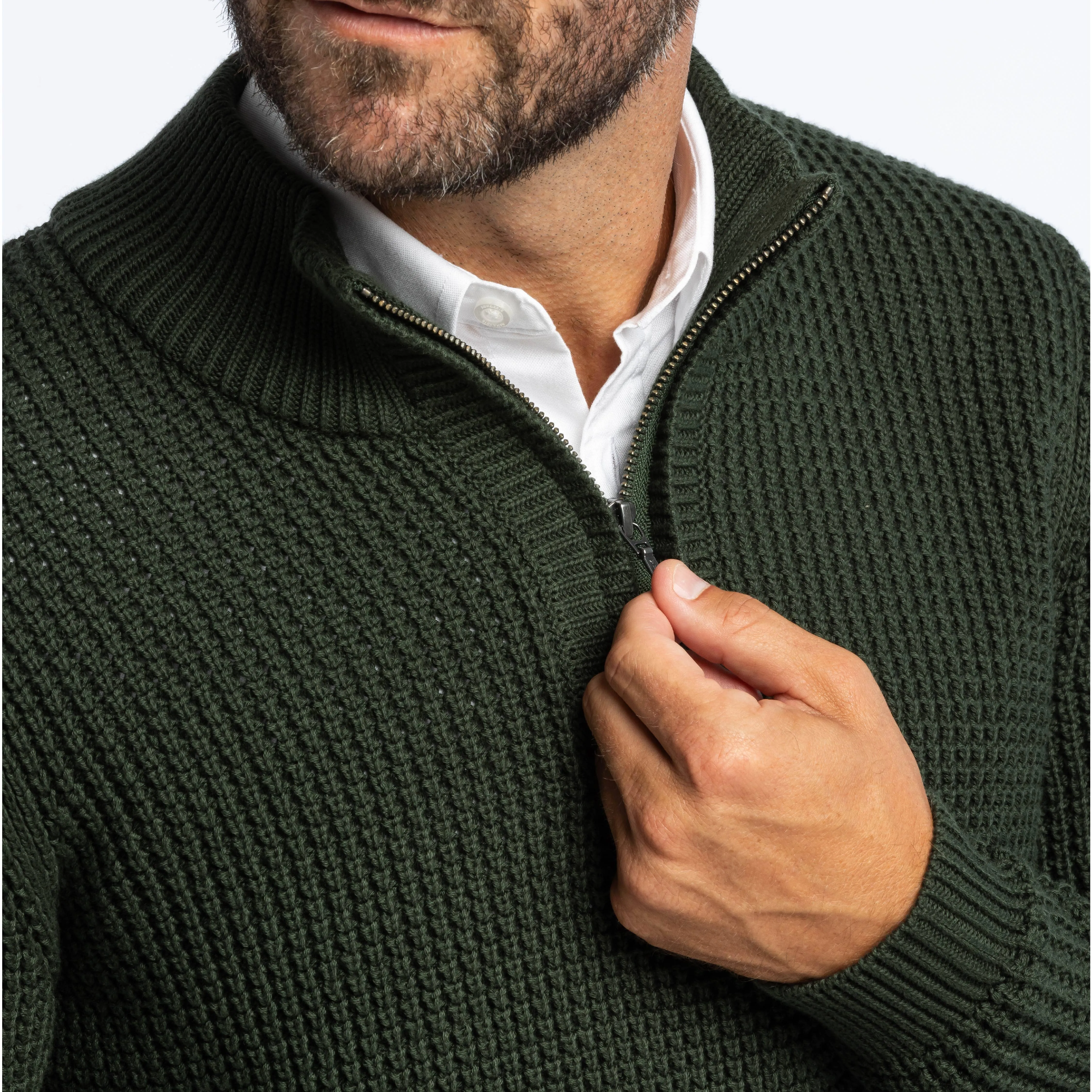 Dark Green Waffle Knit Quarter-Zip Sweater sold by Ash & Erie product image thumbnail 4