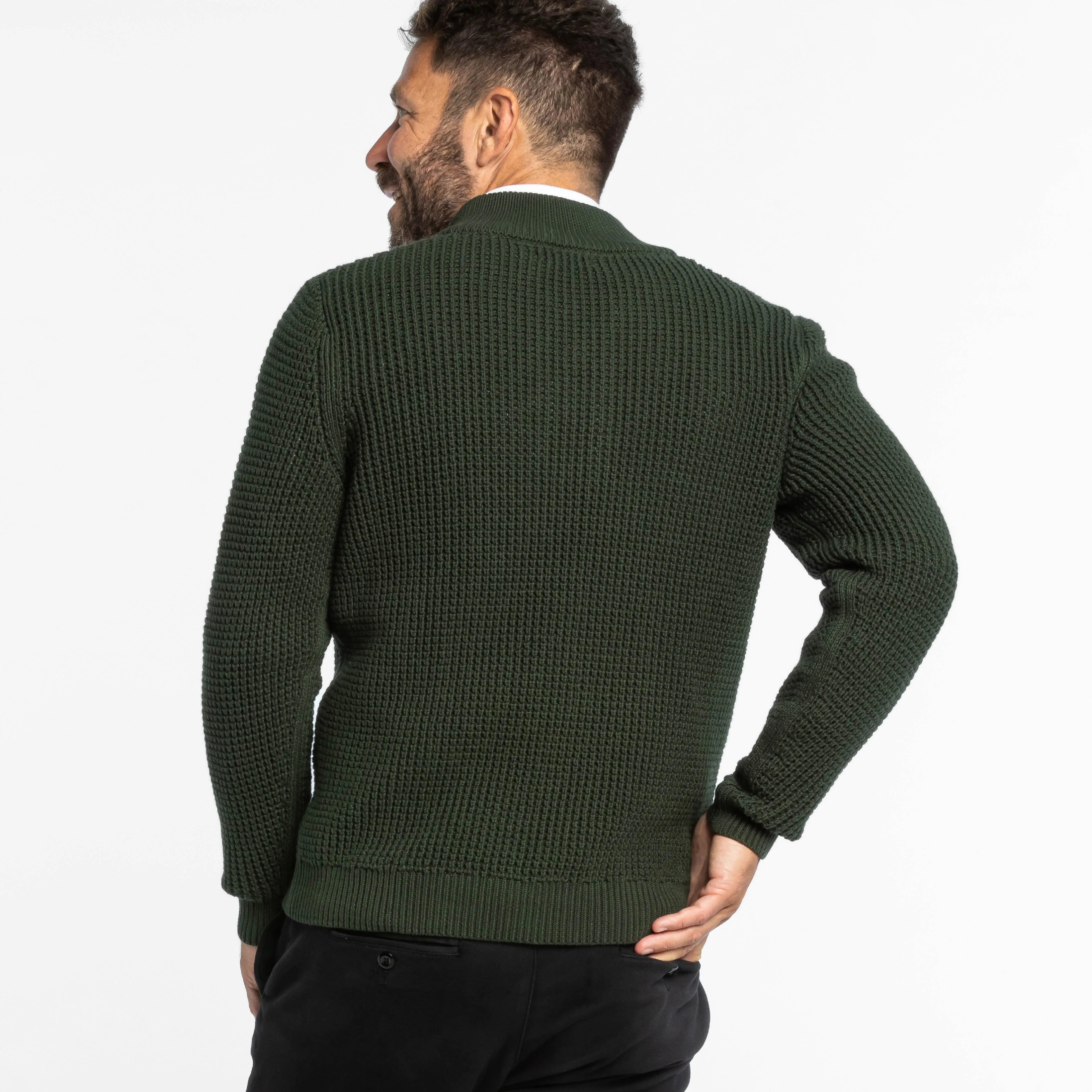 Dark Green Waffle Knit Quarter-Zip Sweater sold by Ash & Erie product image thumbnail 3