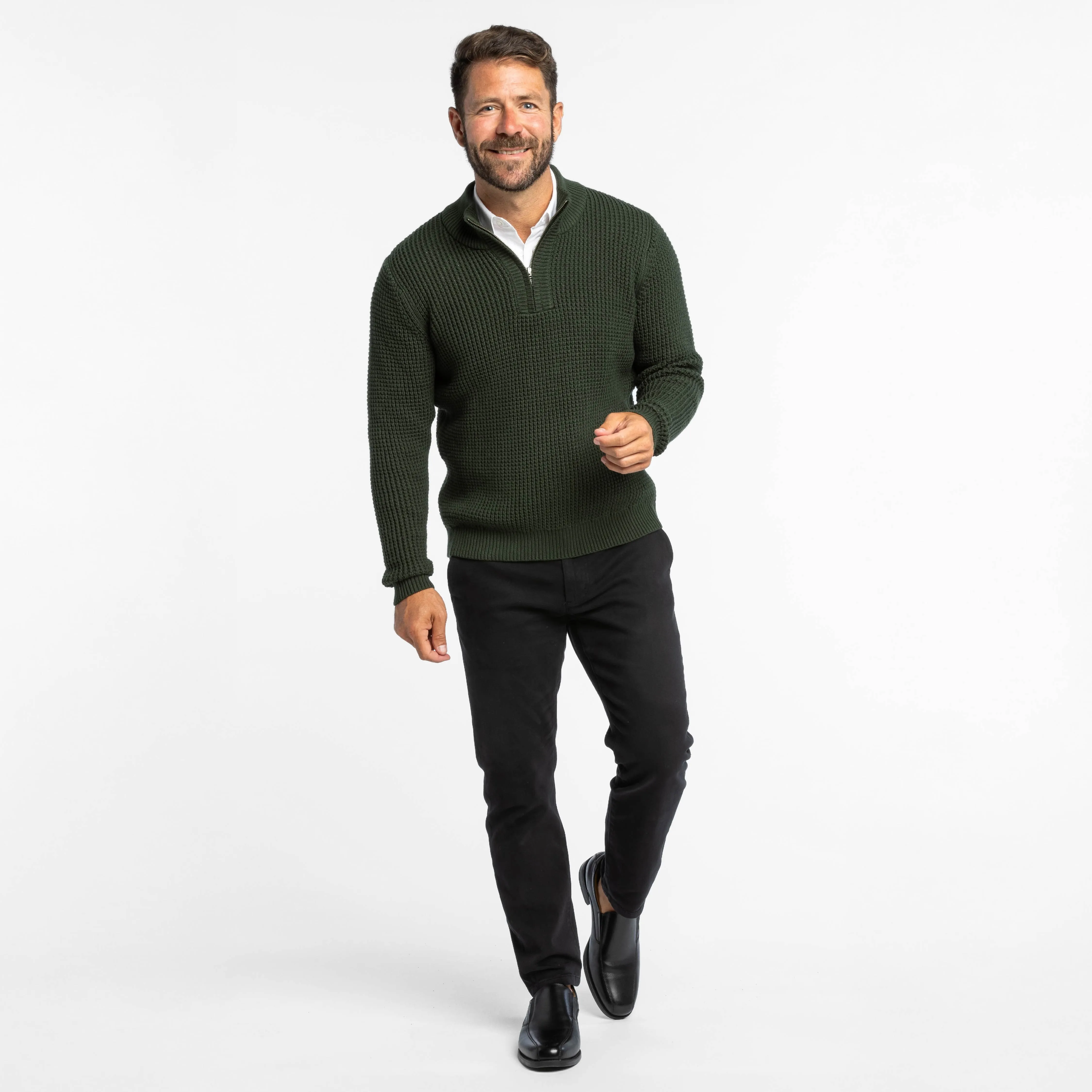 Dark Green Waffle Knit Quarter-Zip Sweater sold by Ash & Erie product image thumbnail 2