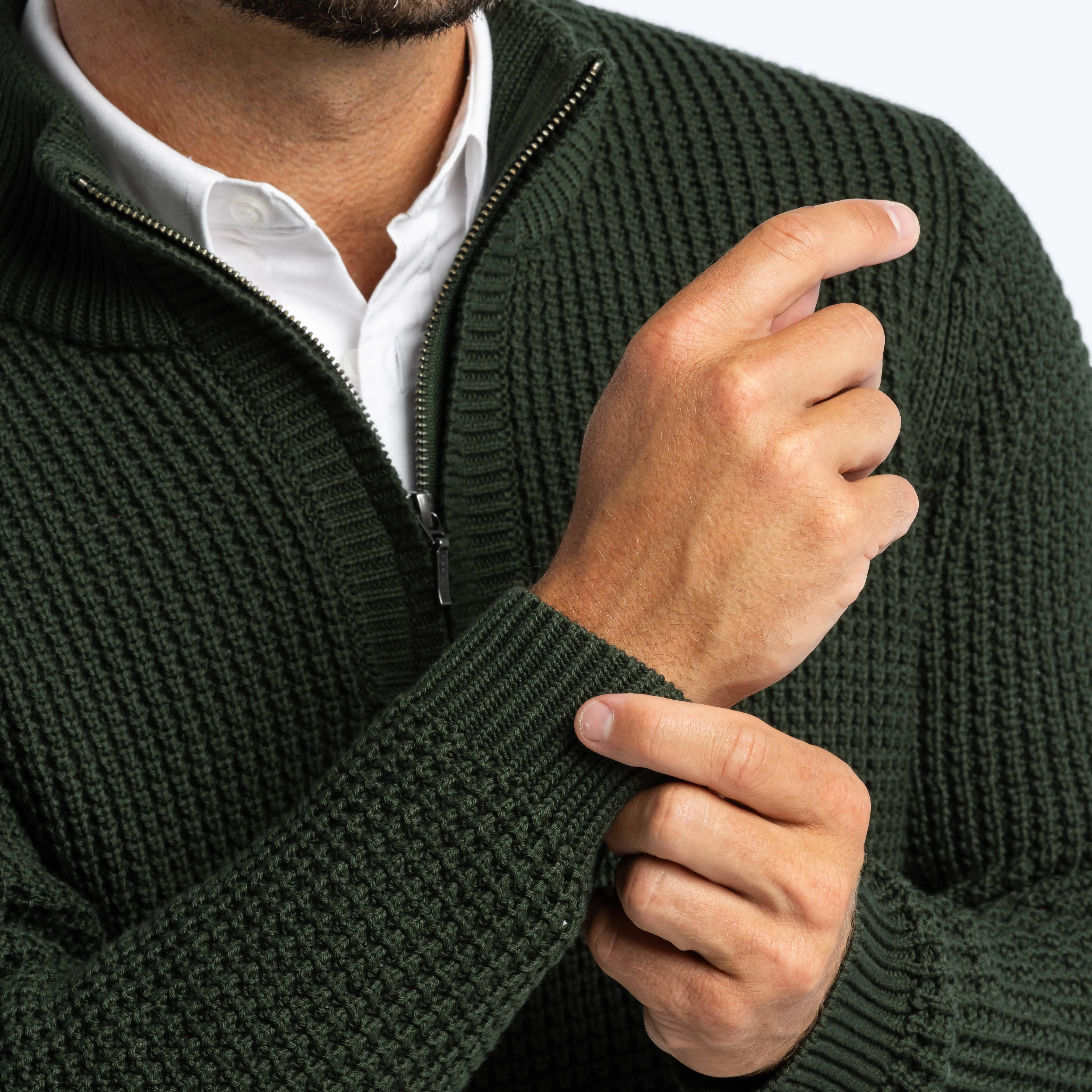 Dark Green Waffle Knit Quarter-Zip Sweater sold by Ash & Erie product image thumbnail 5