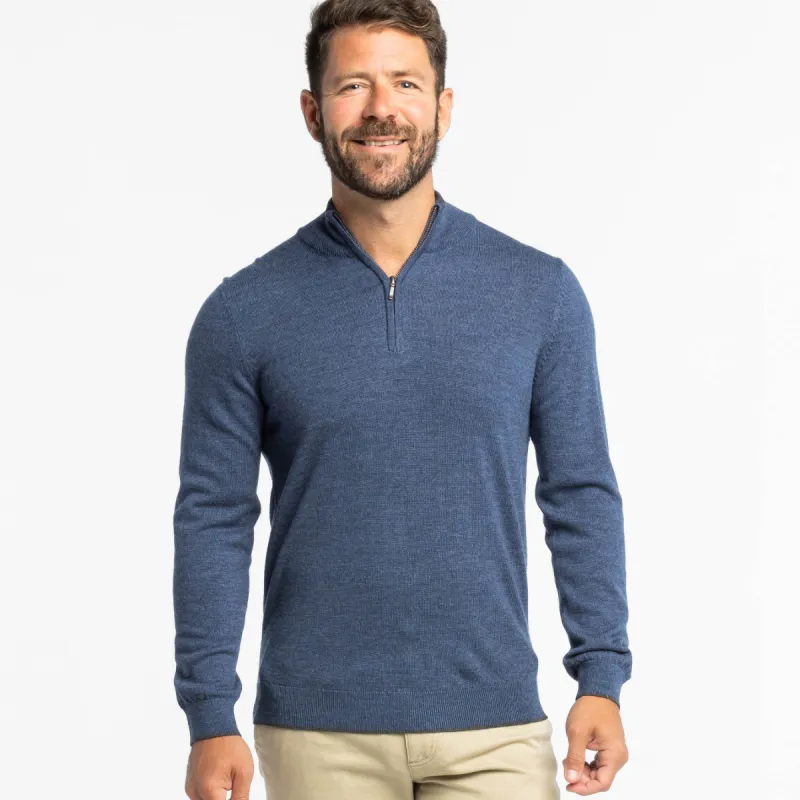 Heather Slate Merino Quarter-Zip Sweater sold by Ash & Erie