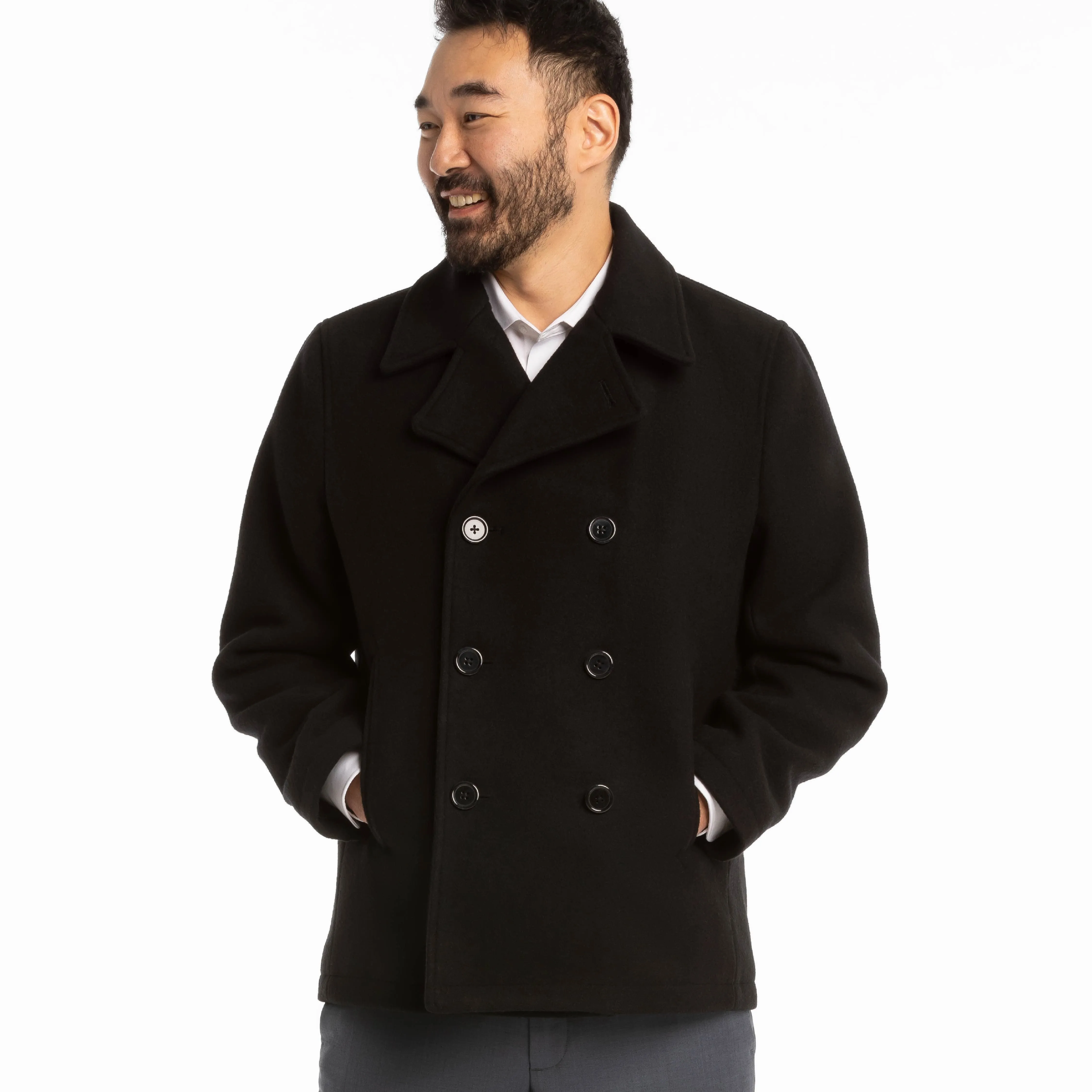 Black Double-Breasted Peacoat sold by Ash & Erie
