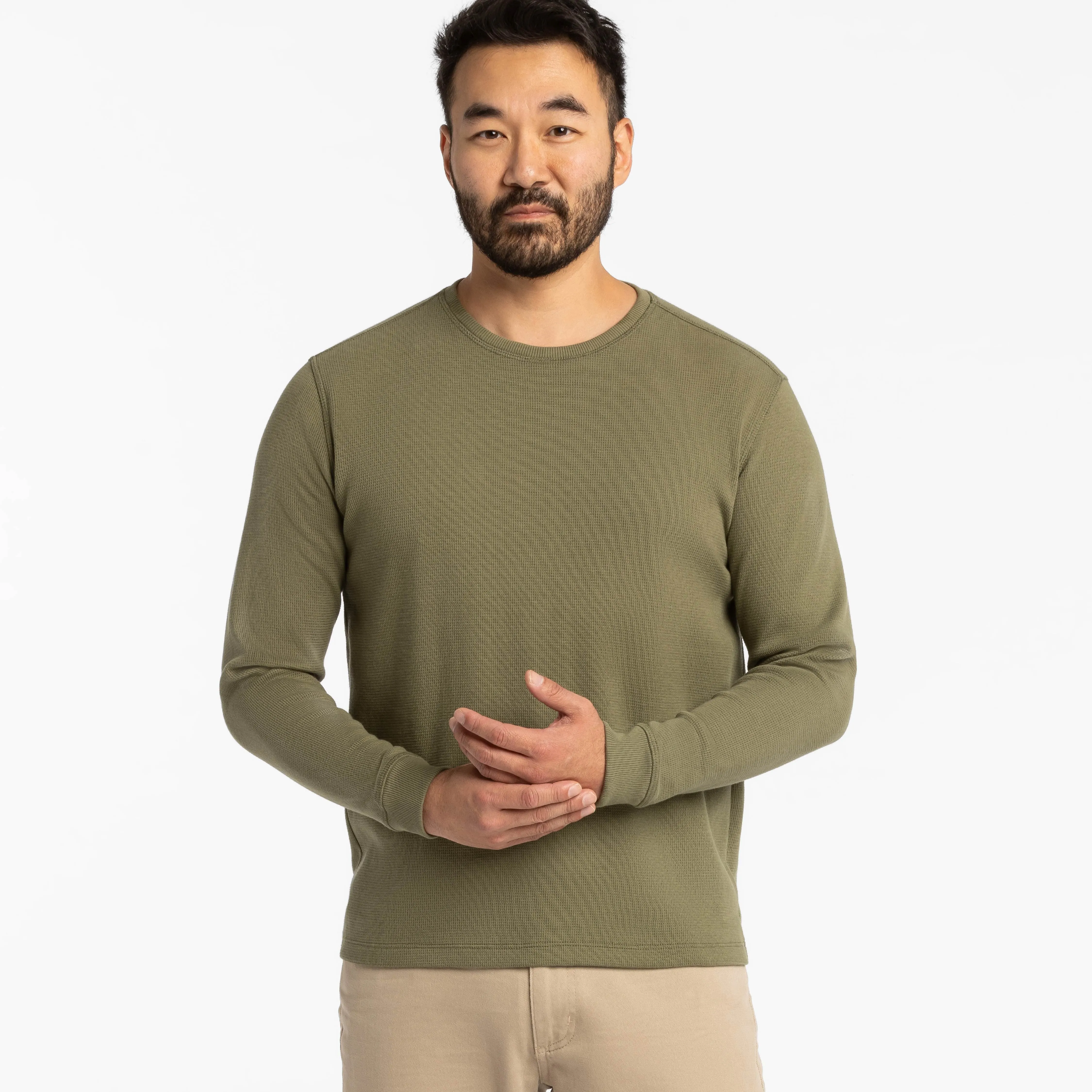 Olive Waffle Long Sleeve Crew Neck Tee sold by Ash & Erie