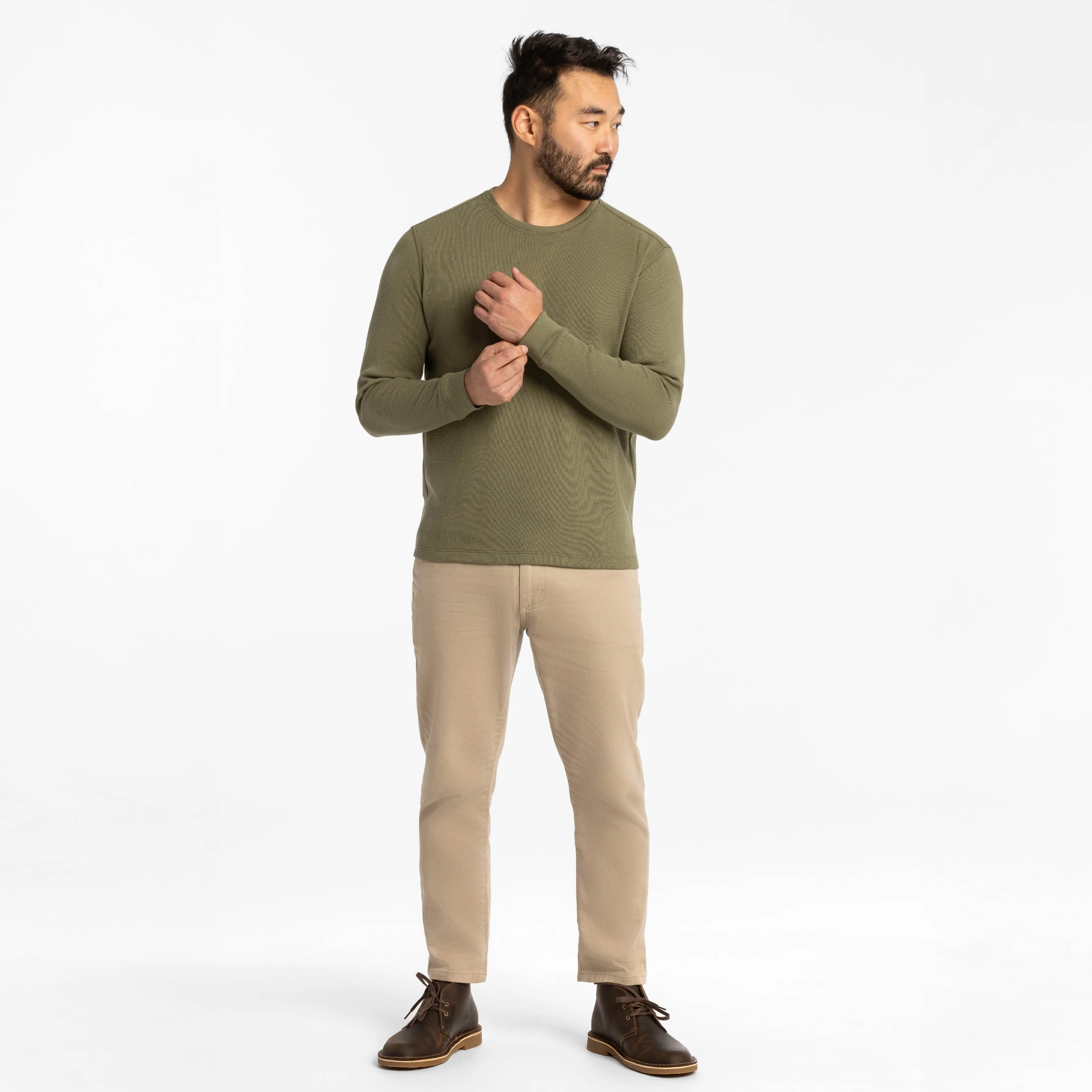 Olive Waffle Long Sleeve Crew Neck Tee sold by Ash & Erie product image thumbnail 2