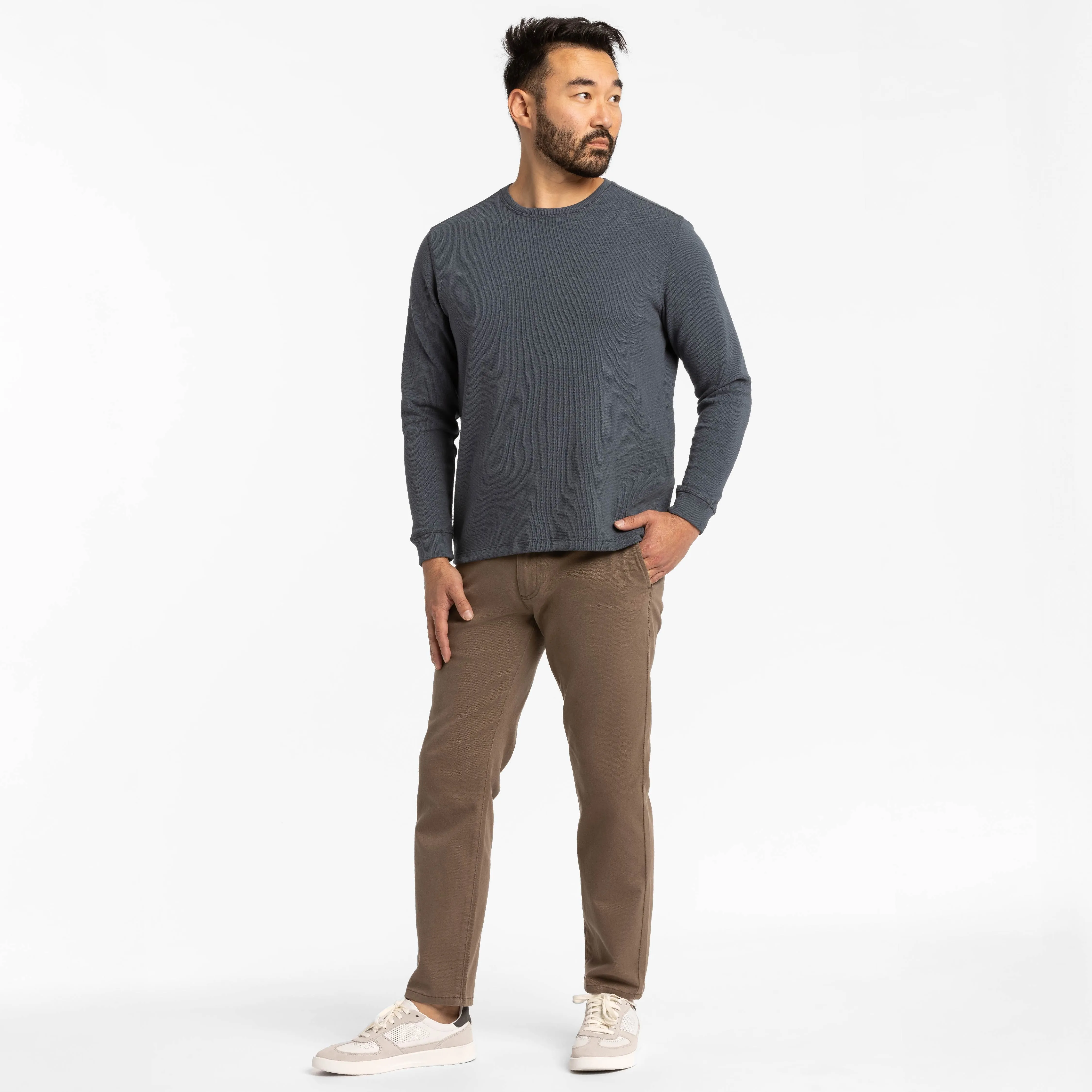 Bright Navy Waffle Long Sleeve Crew Neck Tee sold by Ash & Erie product image thumbnail 2