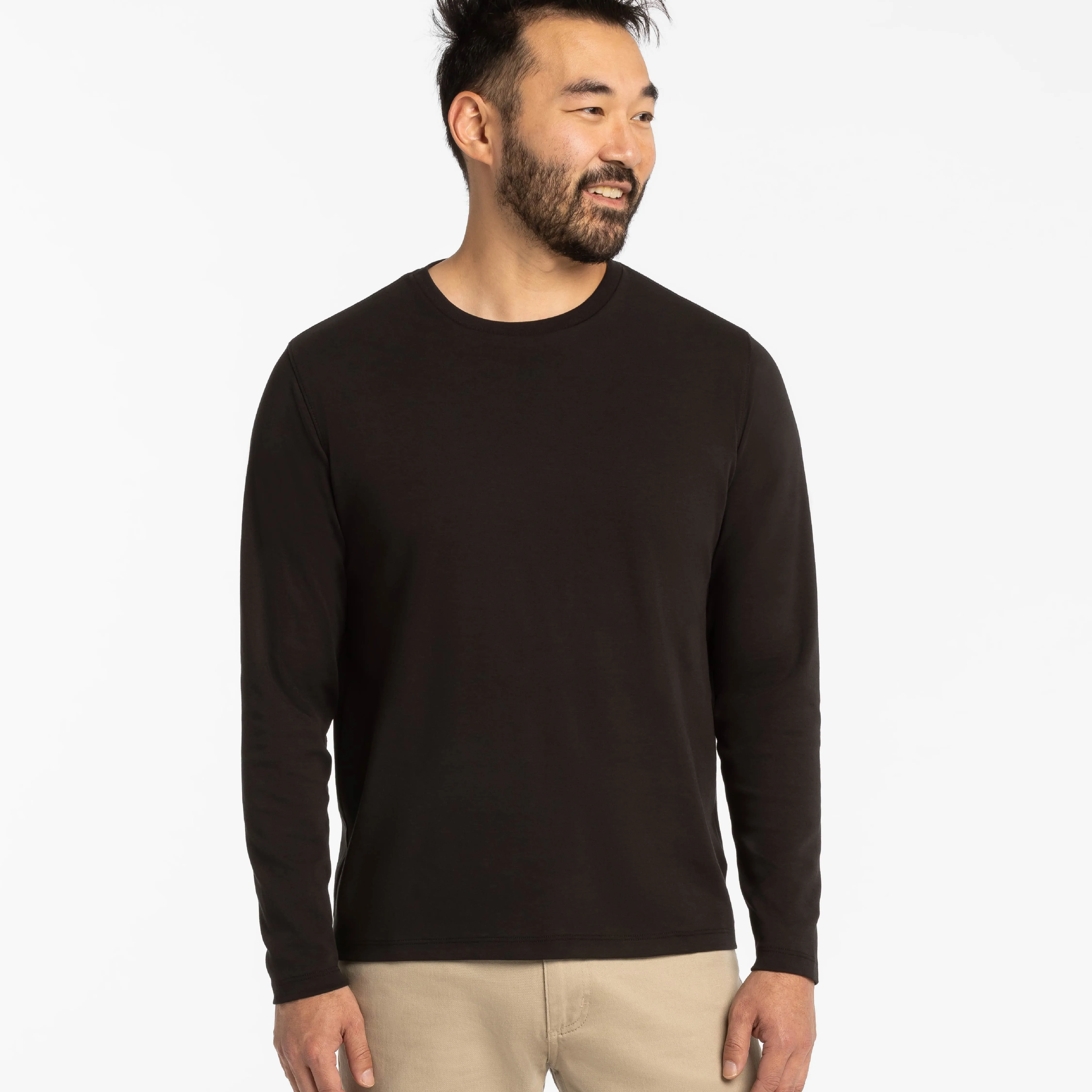 Black Luxury Soft Touch Long Sleeve Crew Neck Tee sold by Ash & Erie