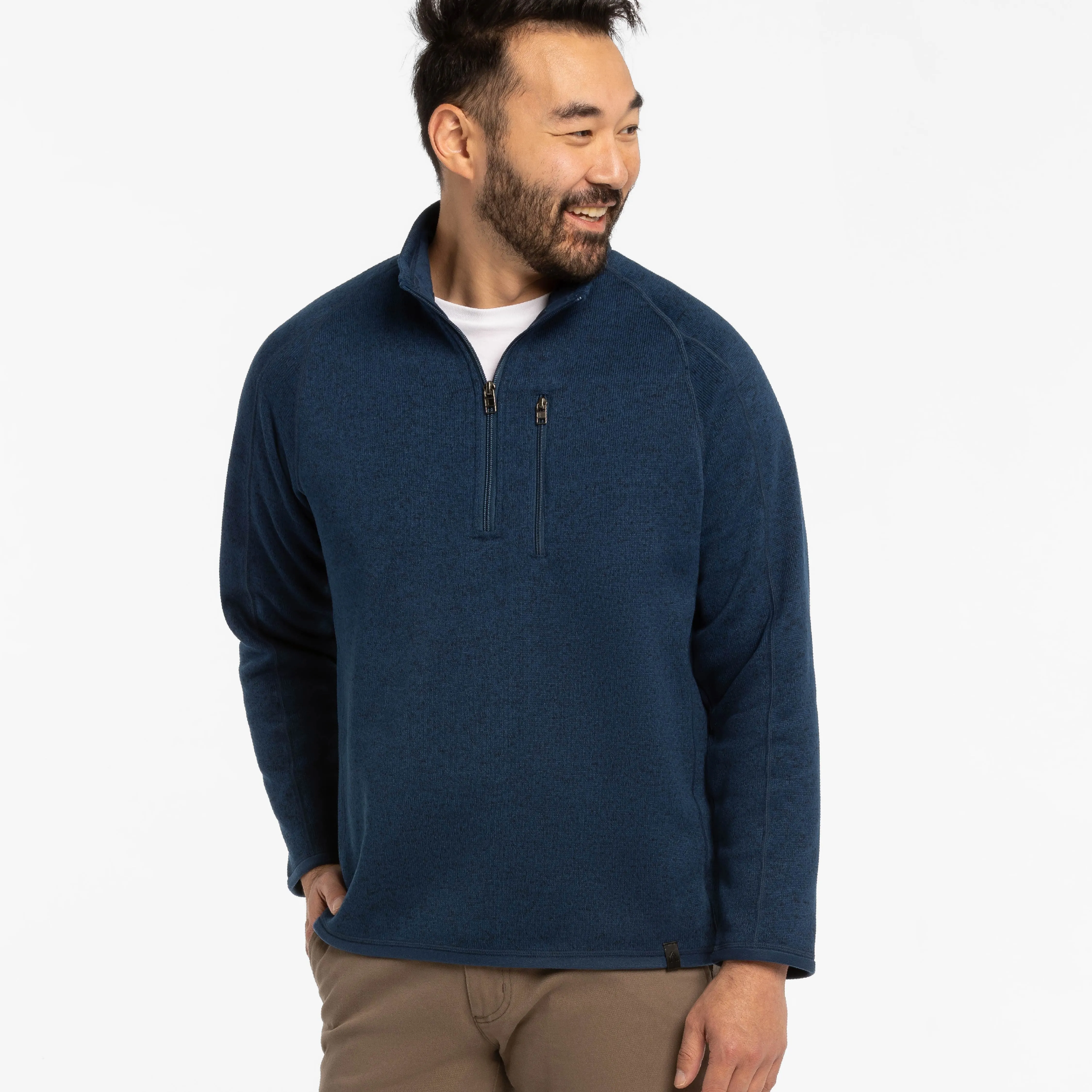 Heather Navy Quarter-Zip Fleece sold by Ash & Erie