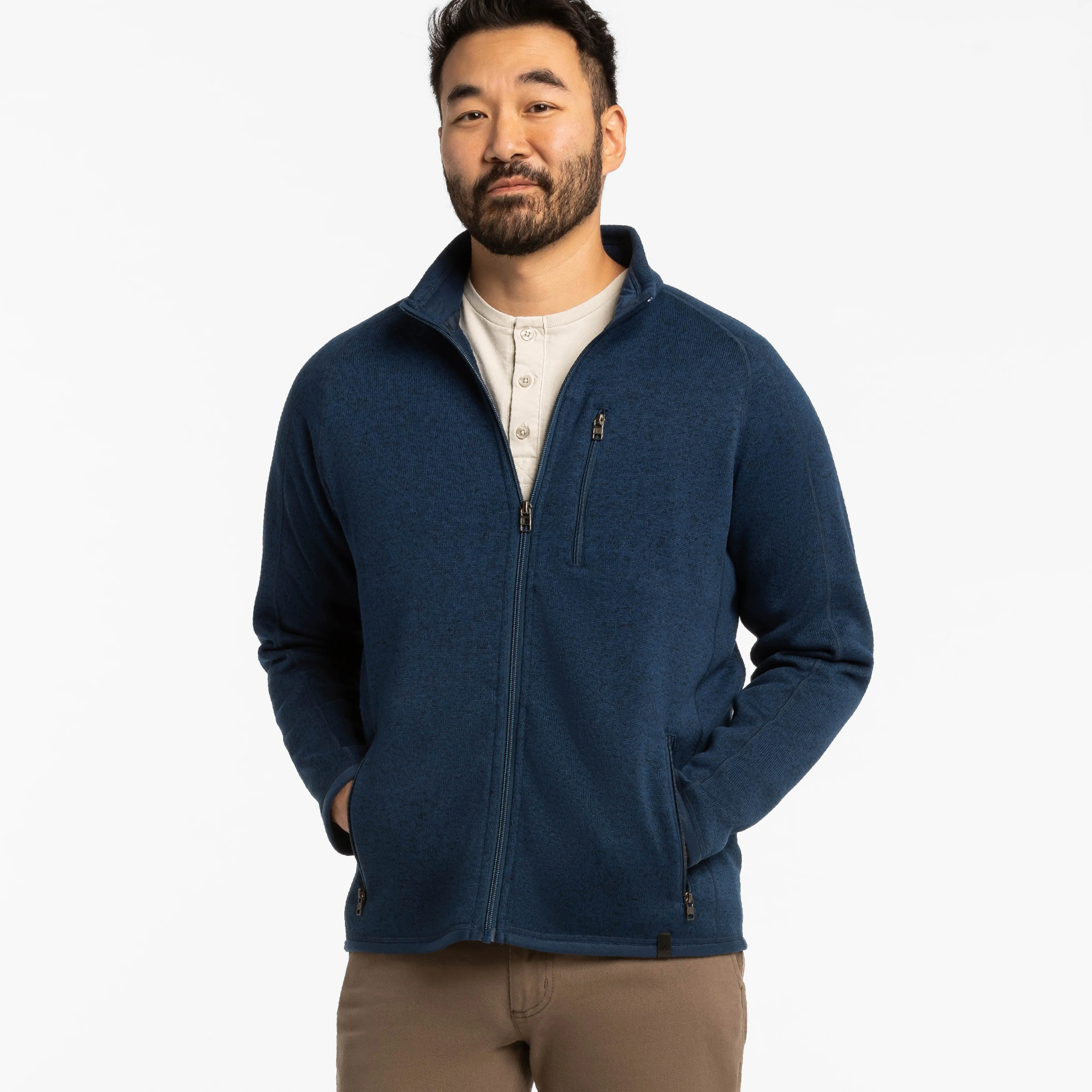Heather Navy Full-Zip Fleece Jacket sold by Ash & Erie