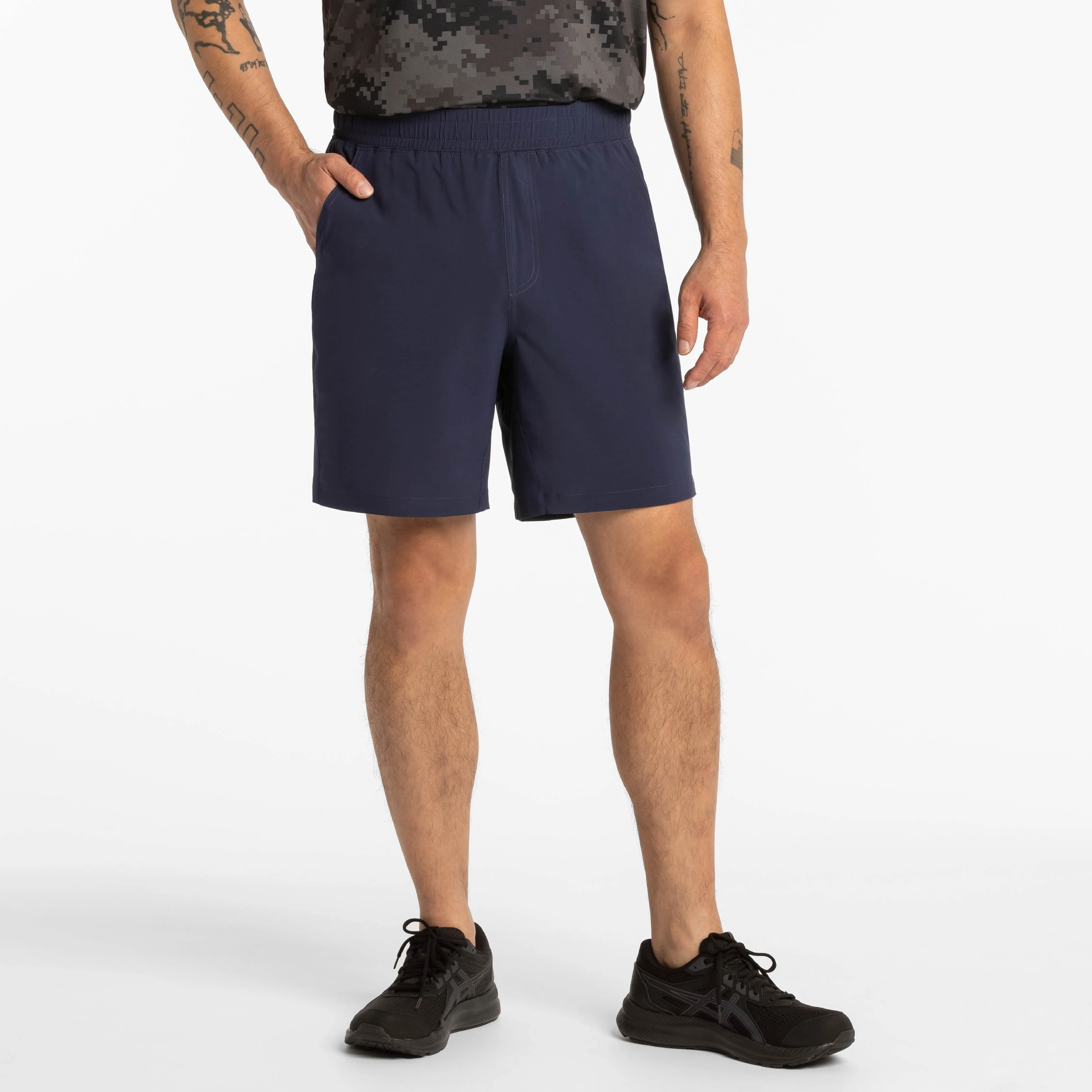 Navy Hybrid Shorts sold by Ash & Erie