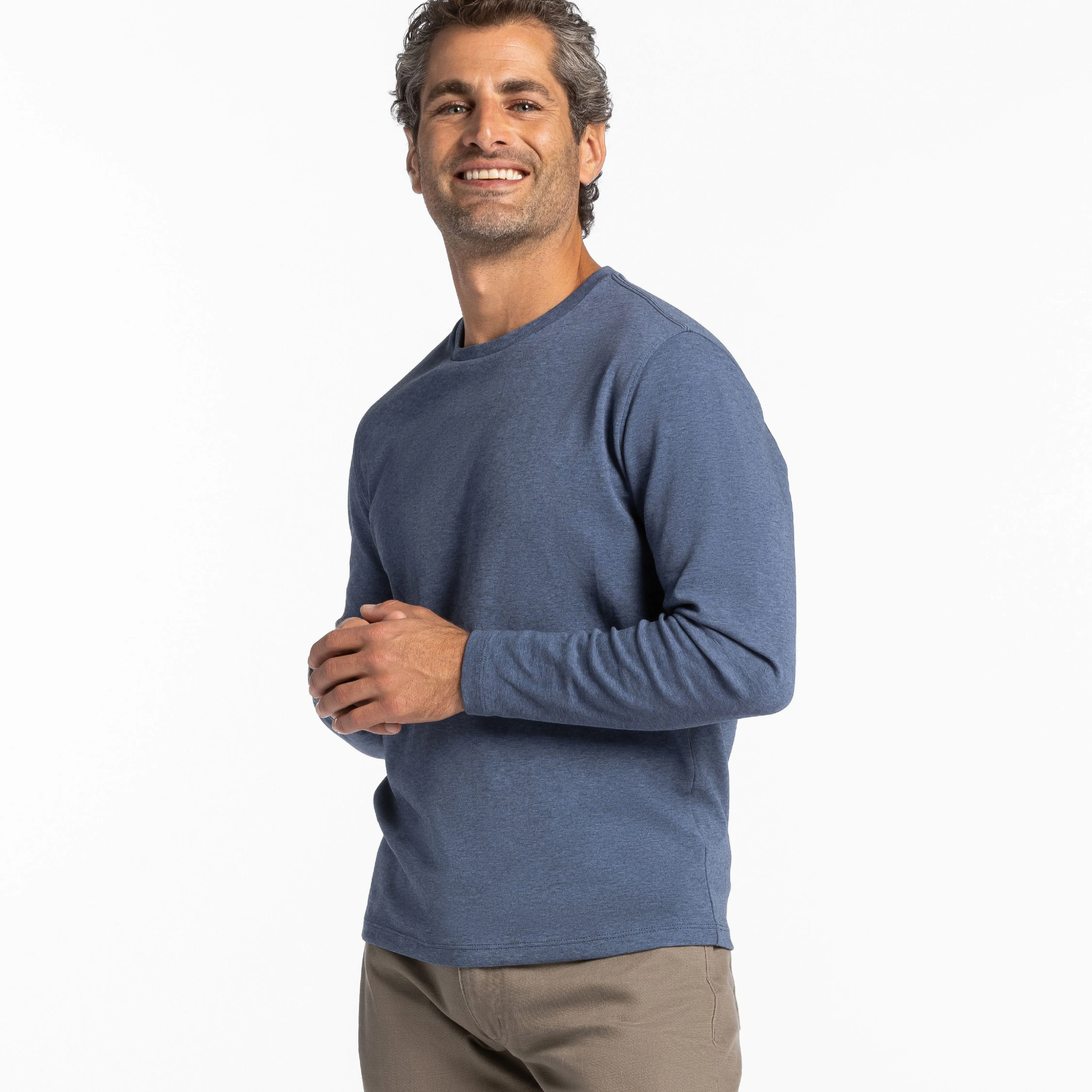 Heather Blue Luxury Soft Touch Long Sleeve Crew Neck Tee sold by Ash & Erie