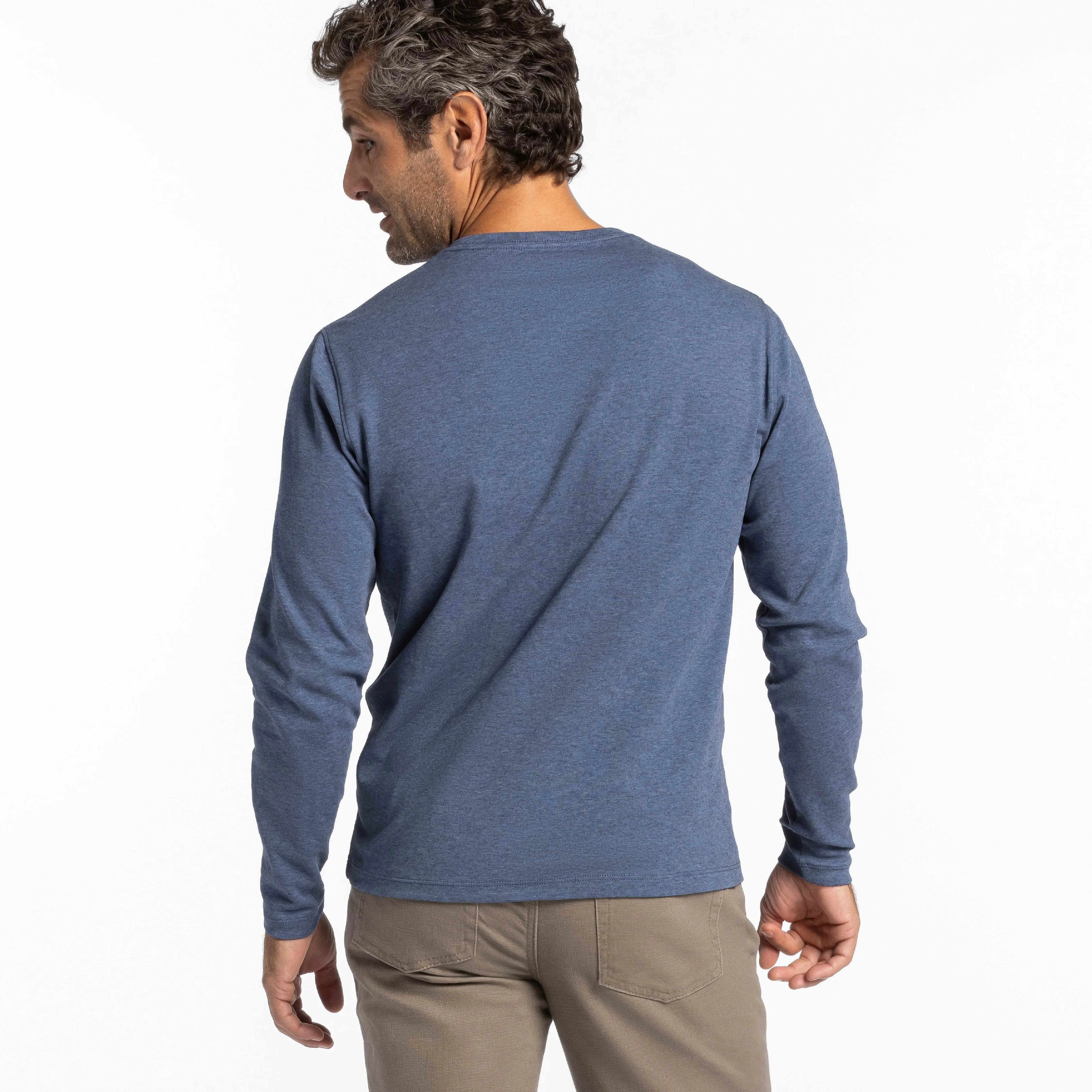 Heather Blue Luxury Soft Touch Long Sleeve Crew Neck Tee sold by Ash & Erie product image thumbnail 3
