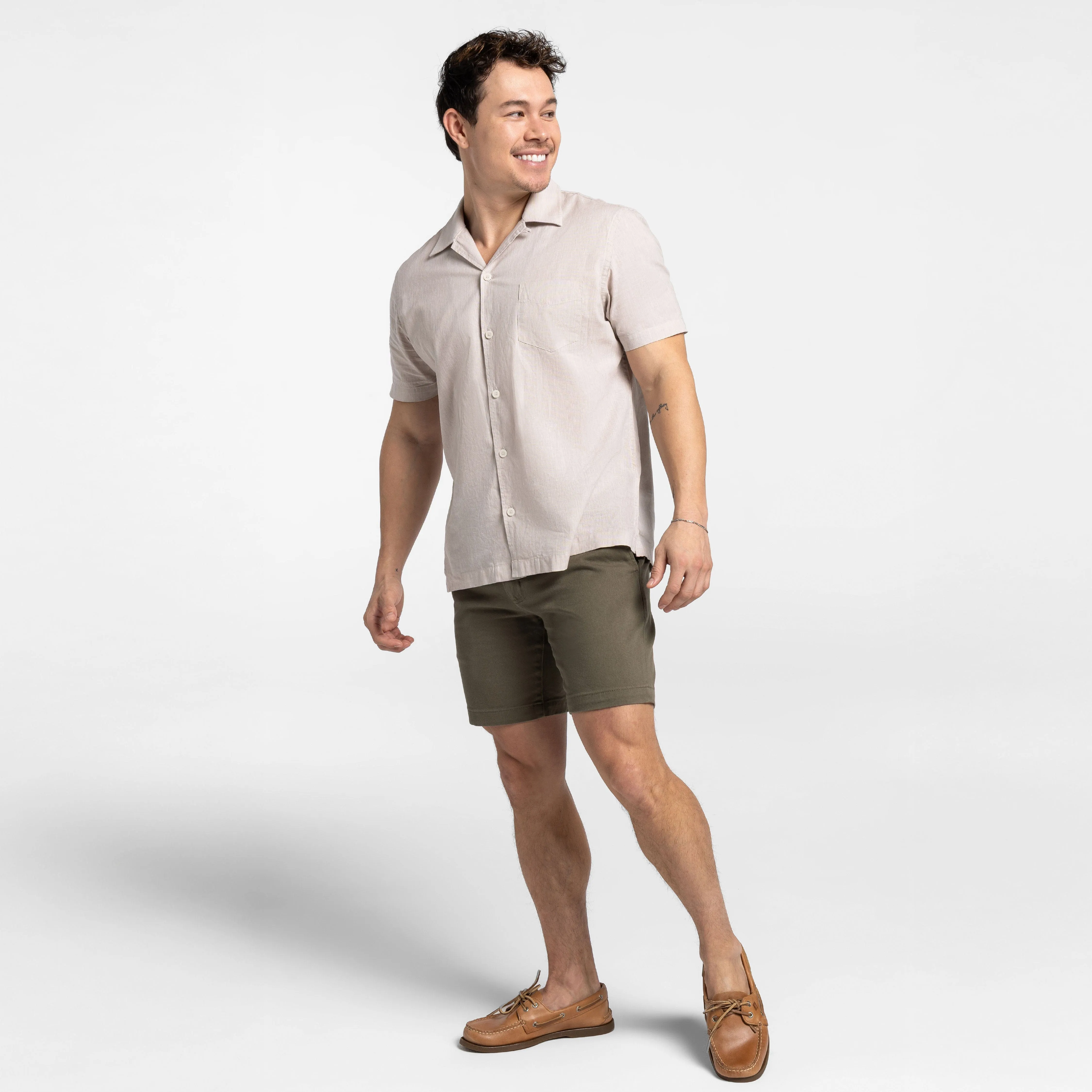Tan Linen Camp Collar Short Sleeve Shirt sold by Ash & Erie product image thumbnail 2
