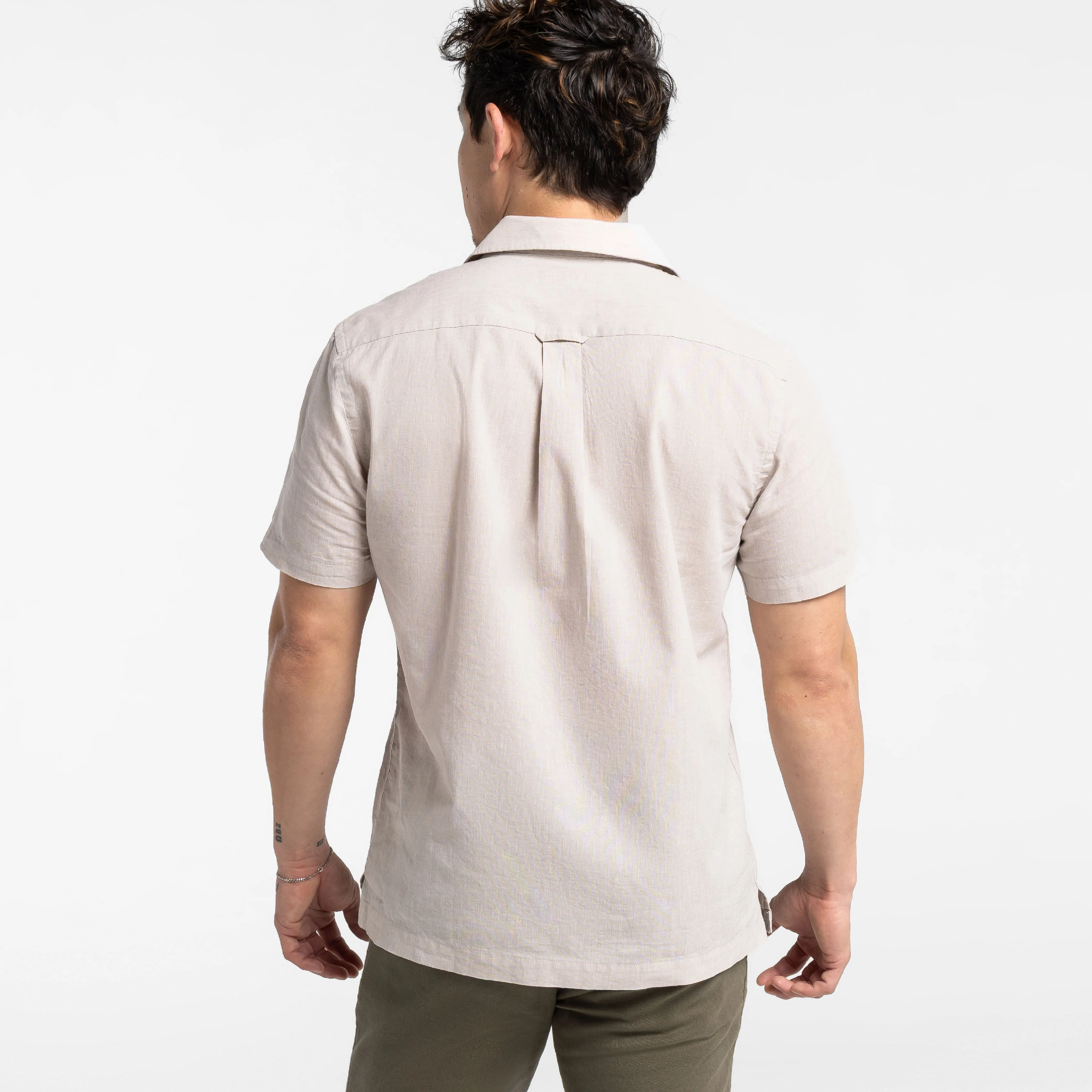 Tan Linen Camp Collar Short Sleeve Shirt sold by Ash & Erie product image thumbnail 3