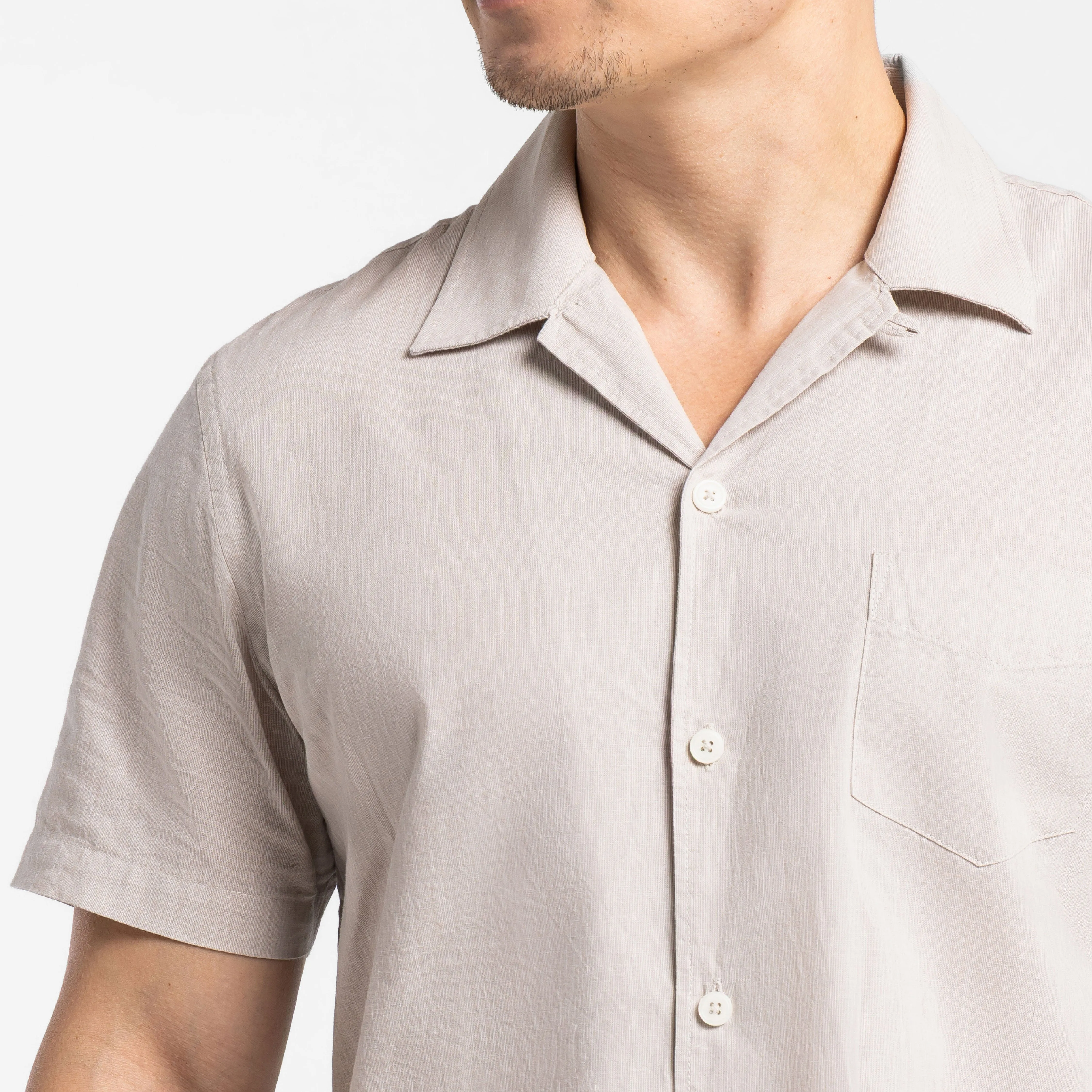 Tan Linen Camp Collar Short Sleeve Shirt sold by Ash & Erie product image thumbnail 4