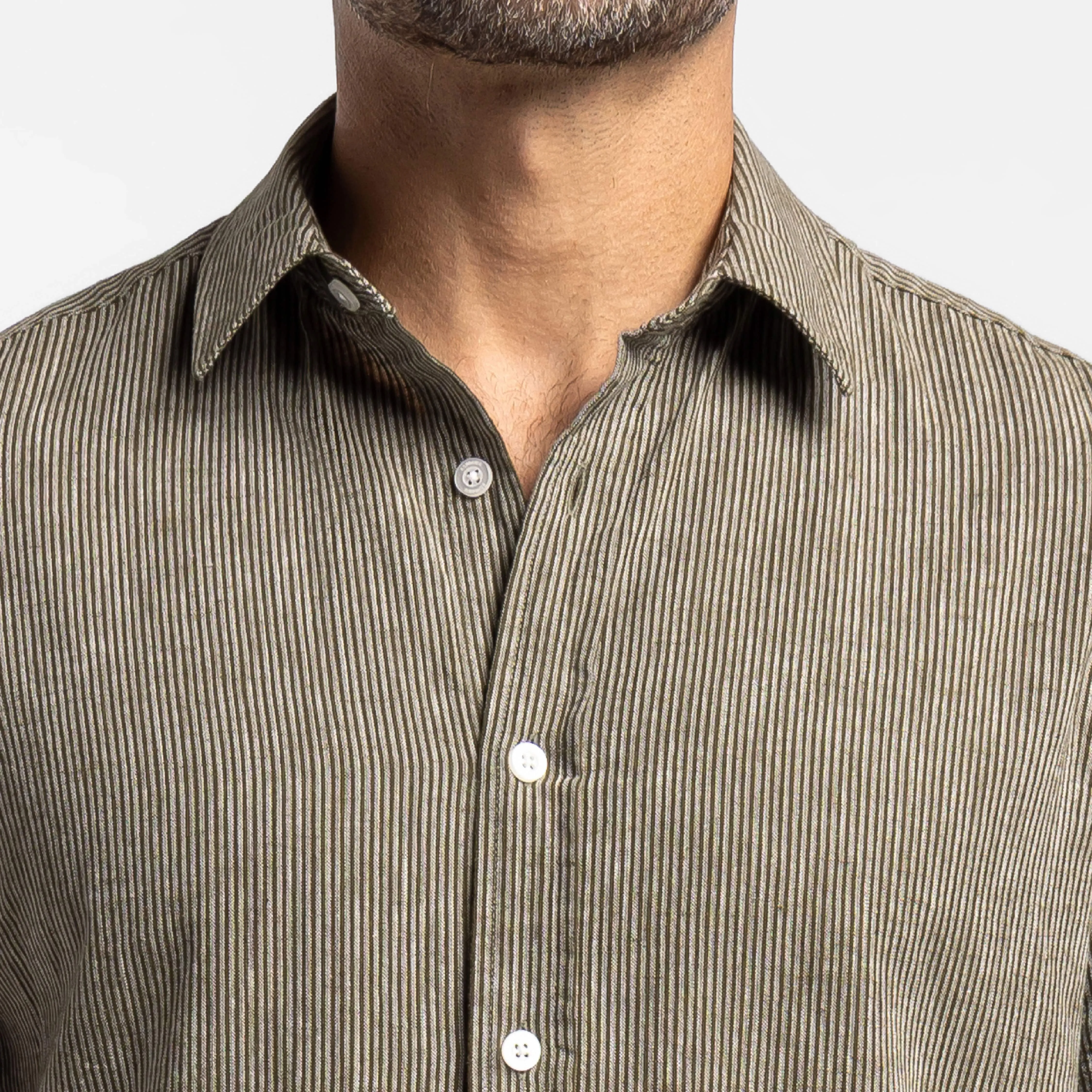 Olive Stripes Linen Short Sleeve Shirt sold by Ash & Erie product image thumbnail 4