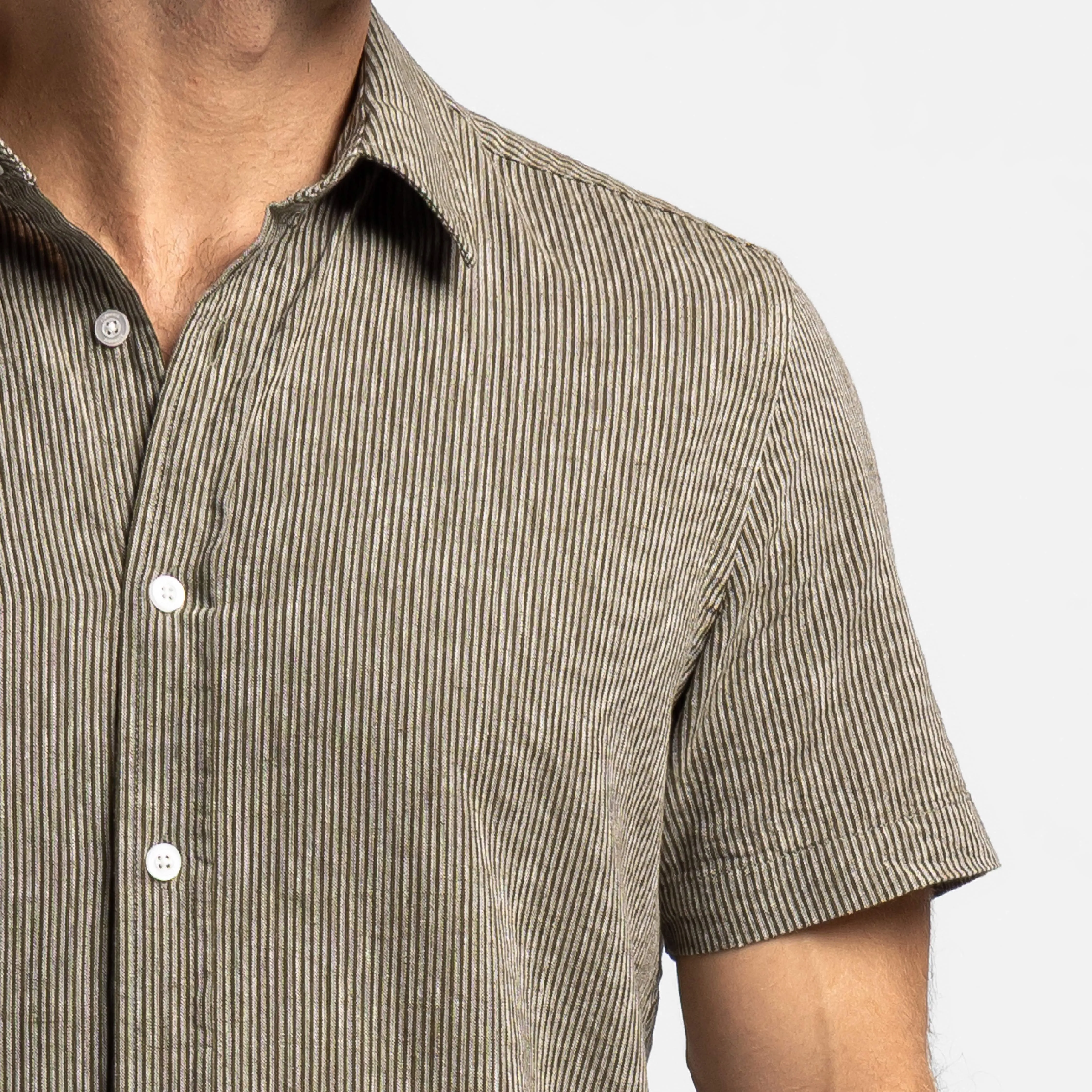 Olive Stripes Linen Short Sleeve Shirt sold by Ash & Erie product image thumbnail 5