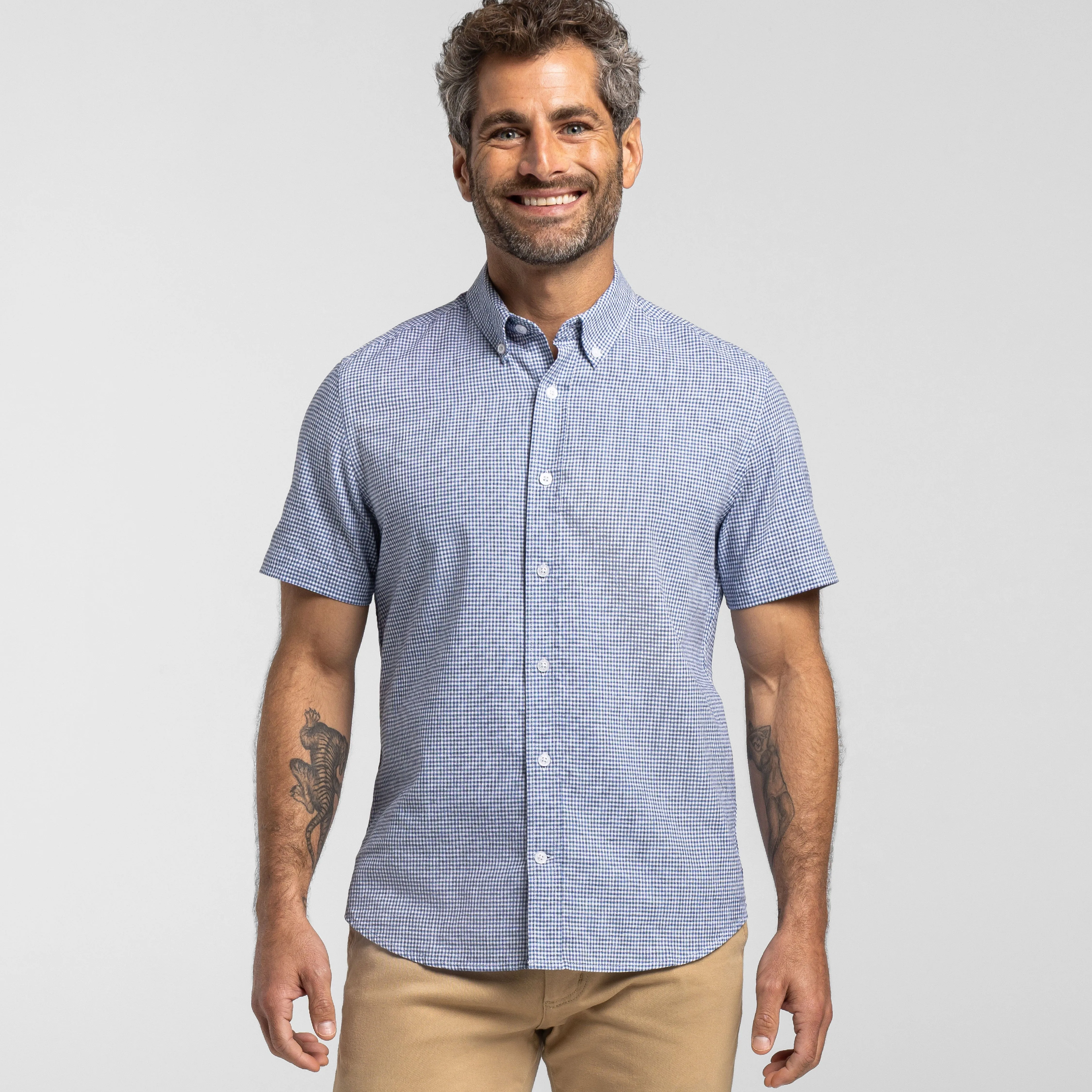 Irving Blue Check Short Sleeve Shirt sold by Ash & Erie