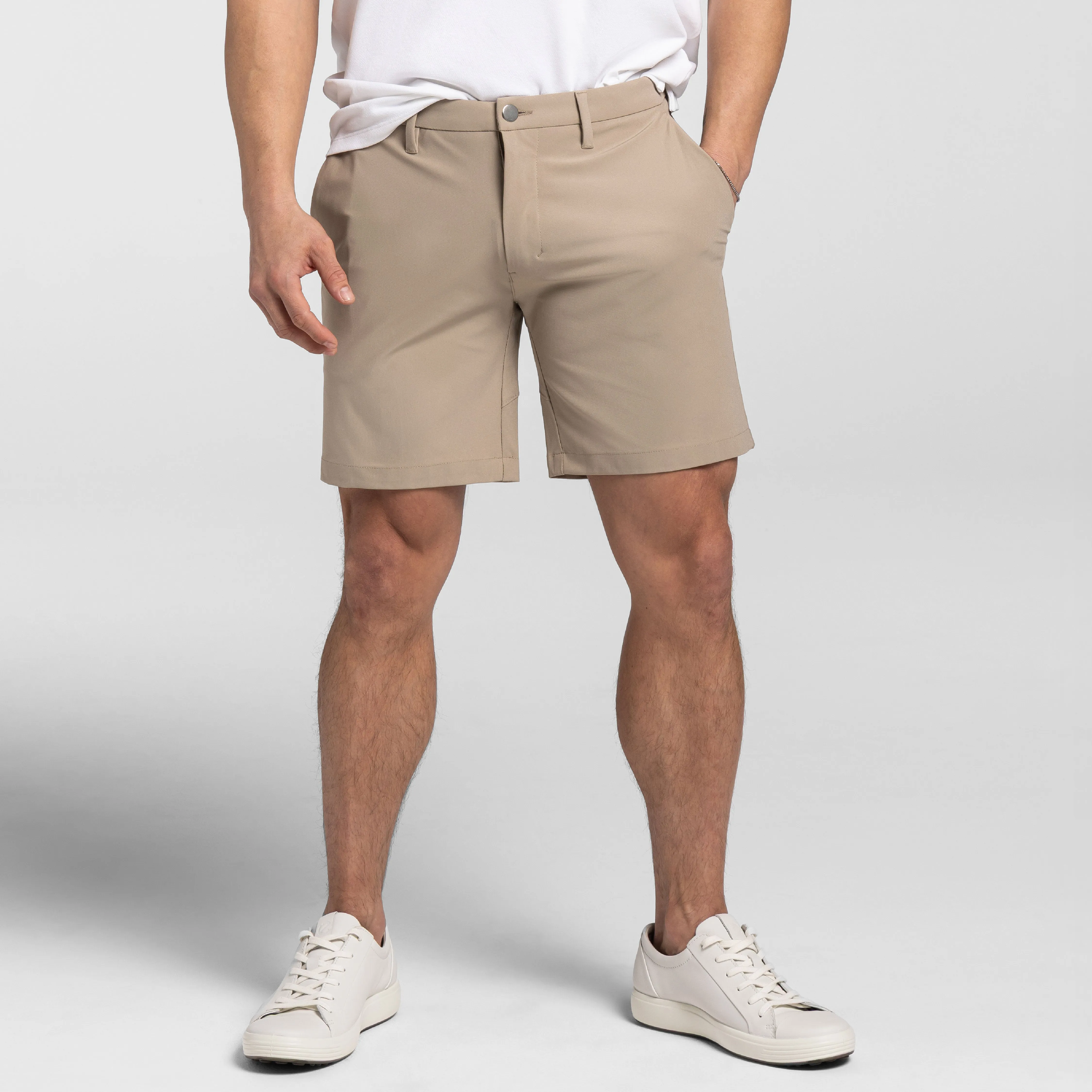 Khaki Hybrid XYZ Chino Short sold by Ash & Erie