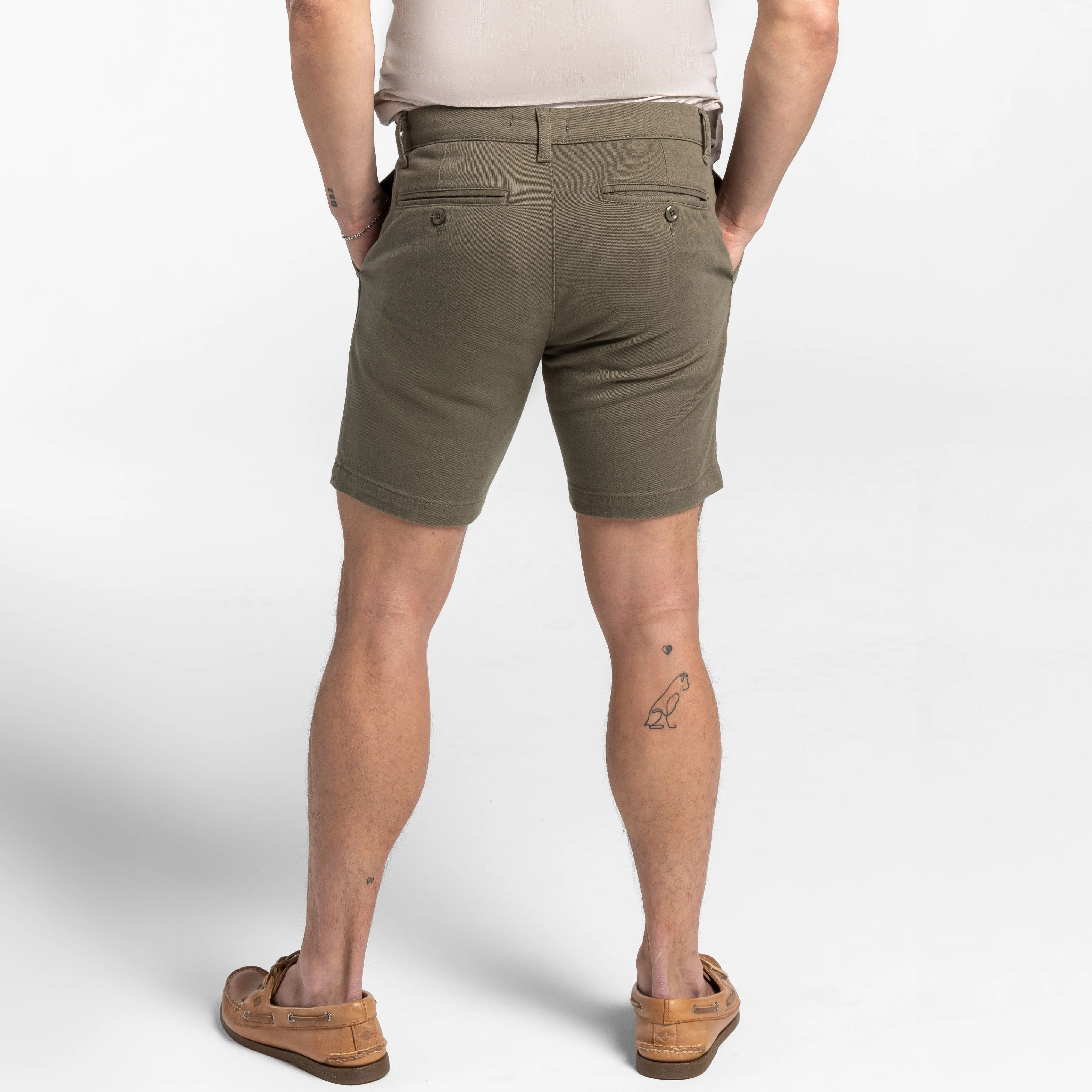 Vintage Olive Stretch Washed Chino Short sold by Ash & Erie product image thumbnail 3