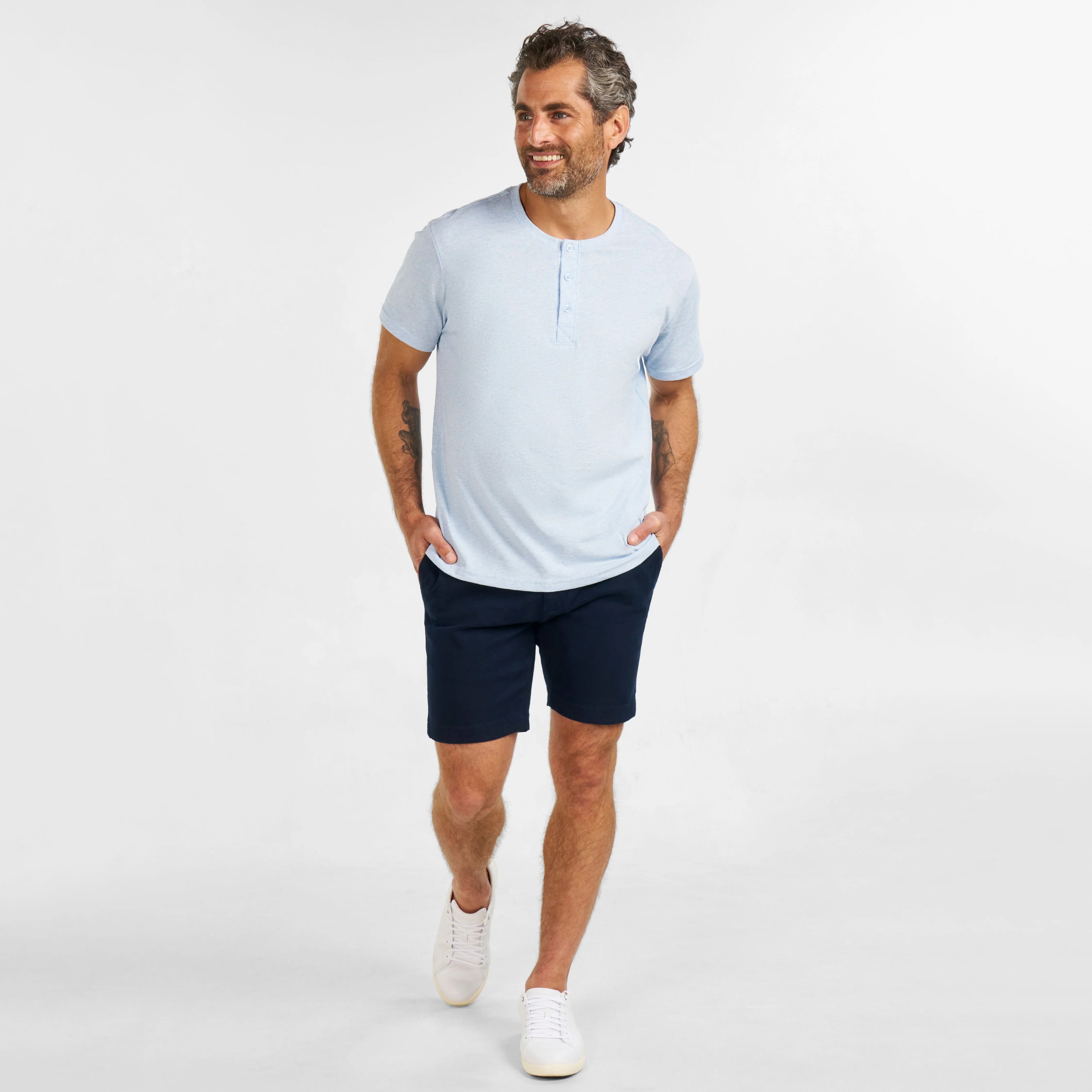 Light Blue Melange Short Sleeve Henley sold by Ash & Erie product image thumbnail 2