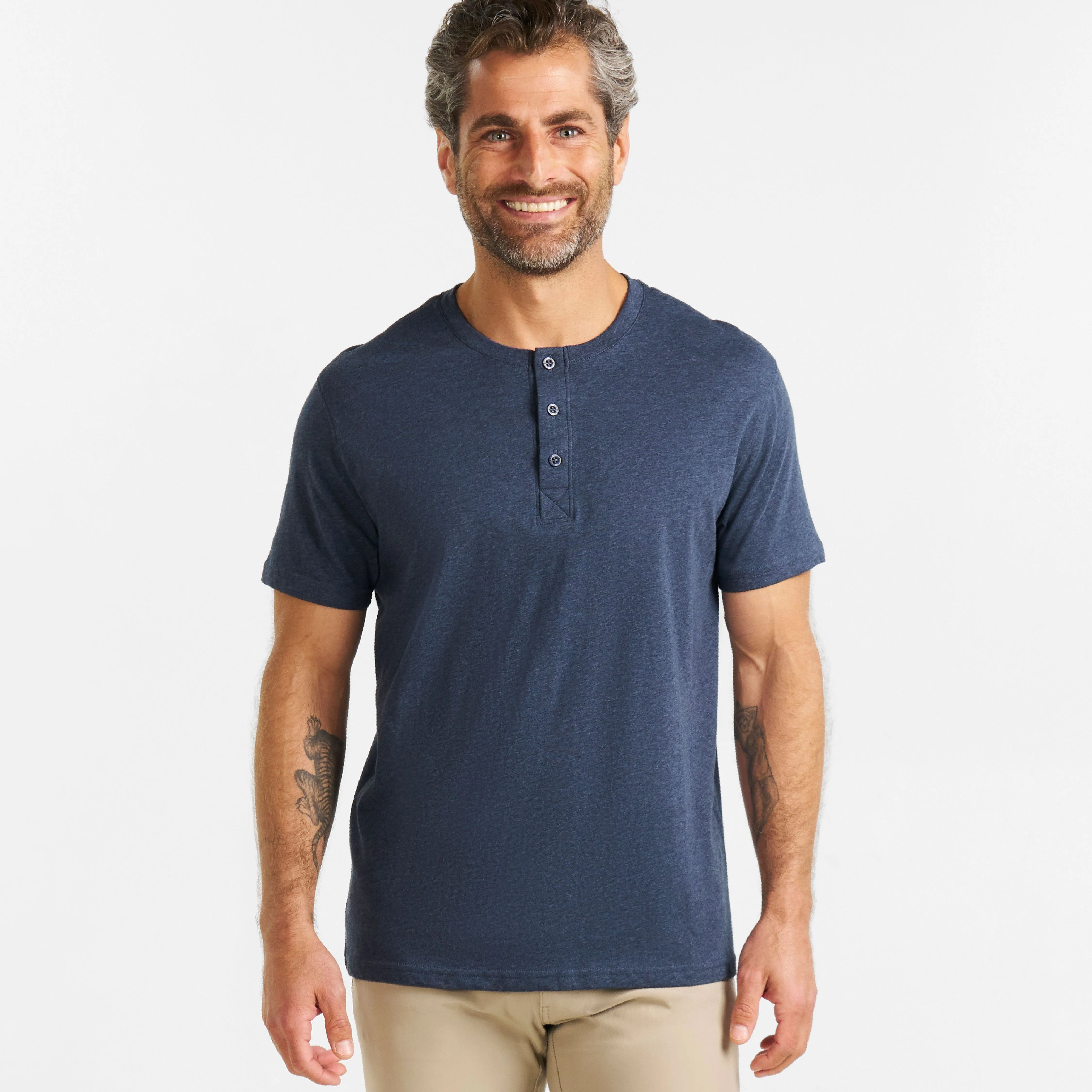 Navy Melange Short Sleeve Henley sold by Ash & Erie