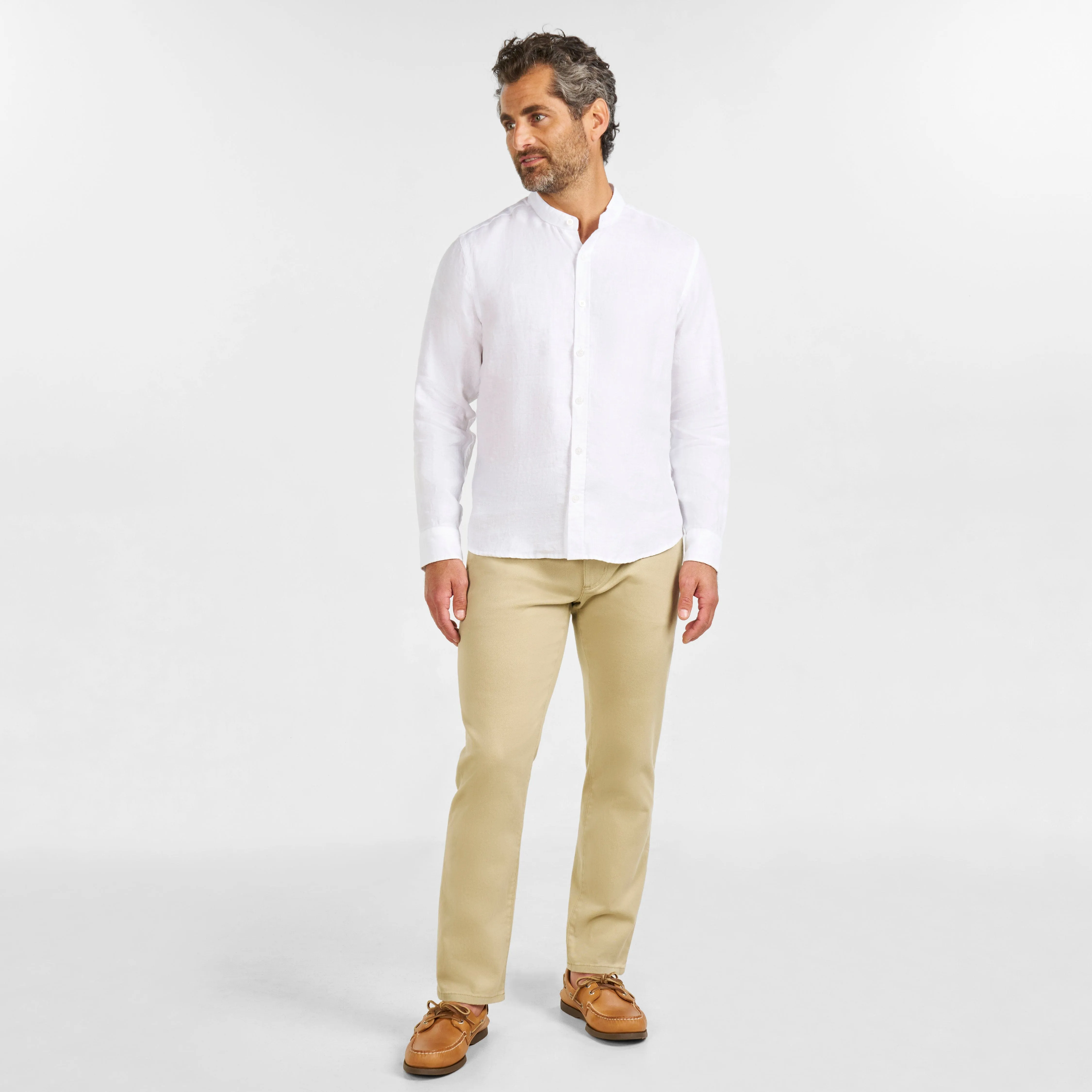 White Linen Band Collar Shirt sold by Ash & Erie product image thumbnail 2