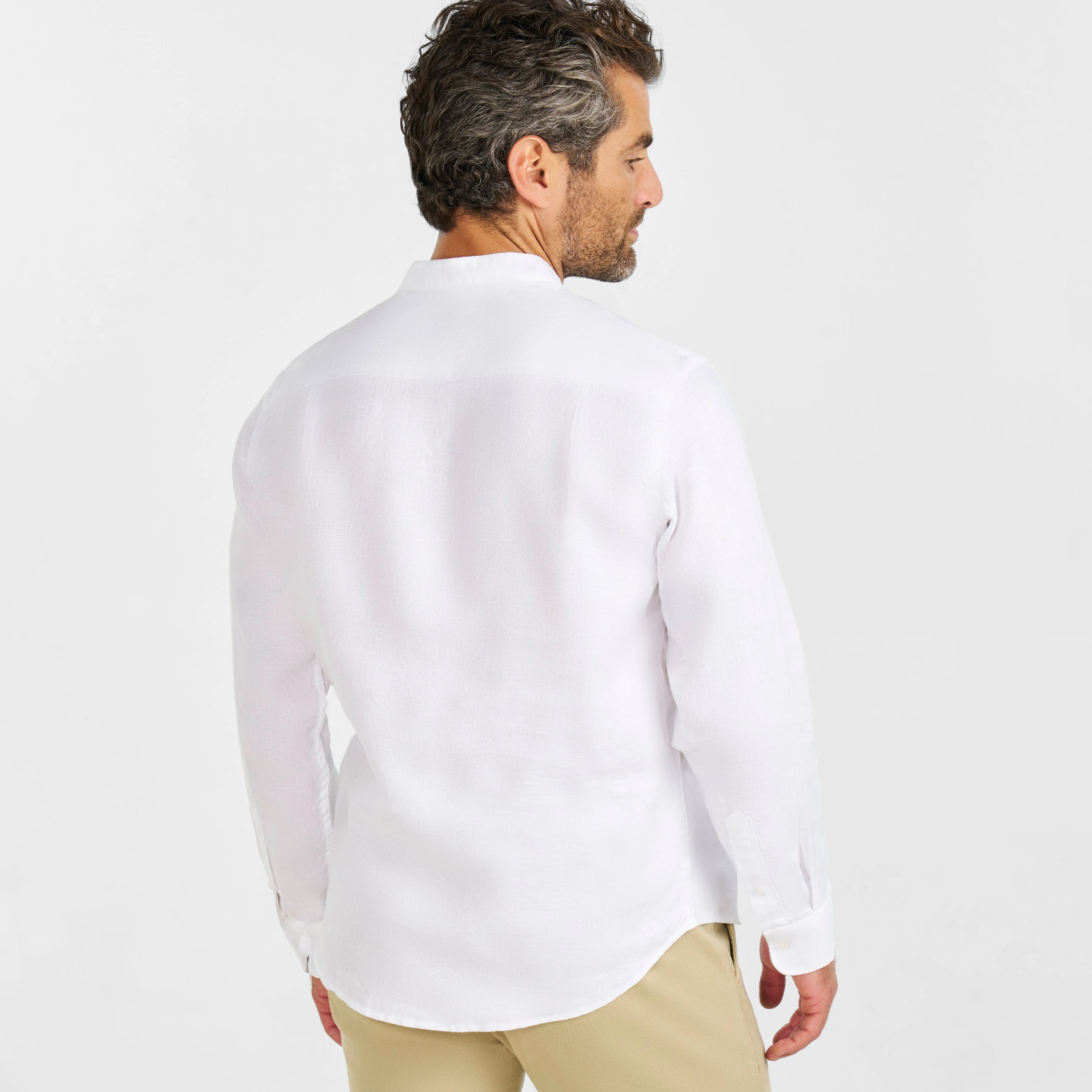 White Linen Band Collar Shirt sold by Ash & Erie product image thumbnail 3