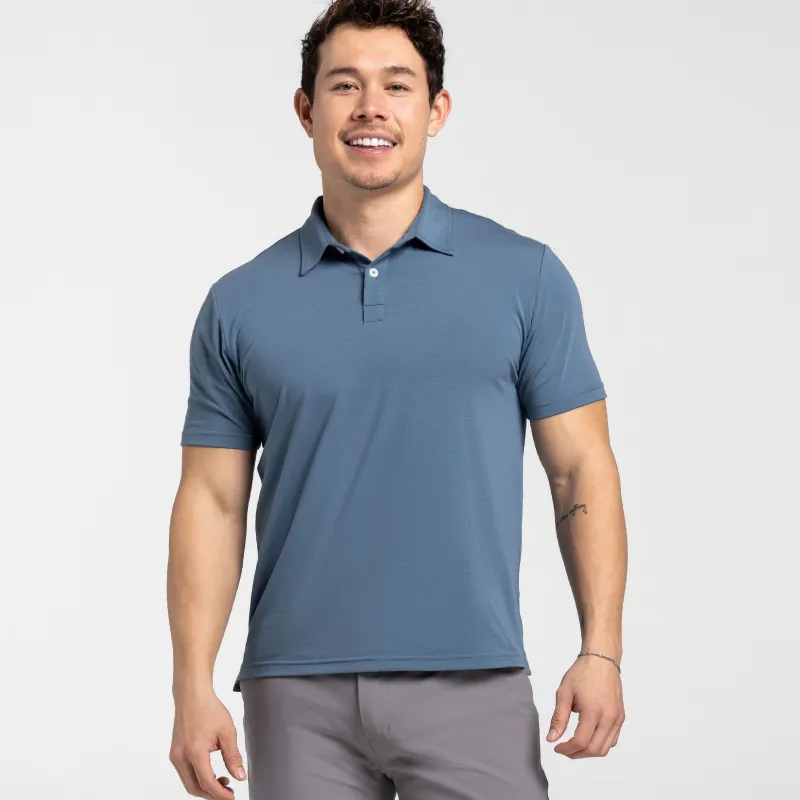 Carbon Blue Tech Polo sold by Ash & Erie